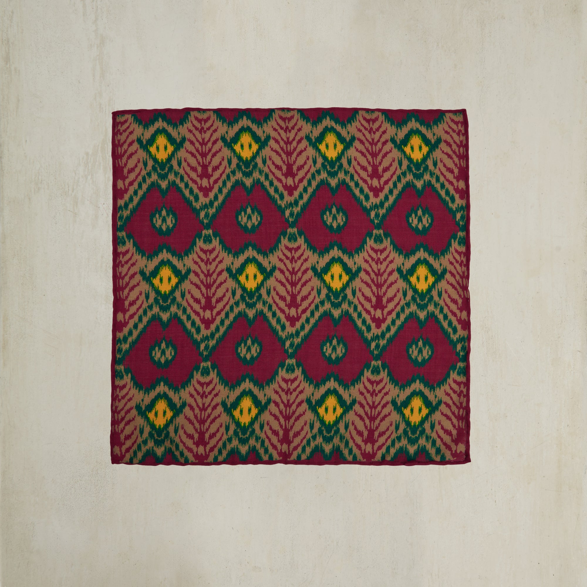 Wool And Silk Ikat Pocket Square In Red