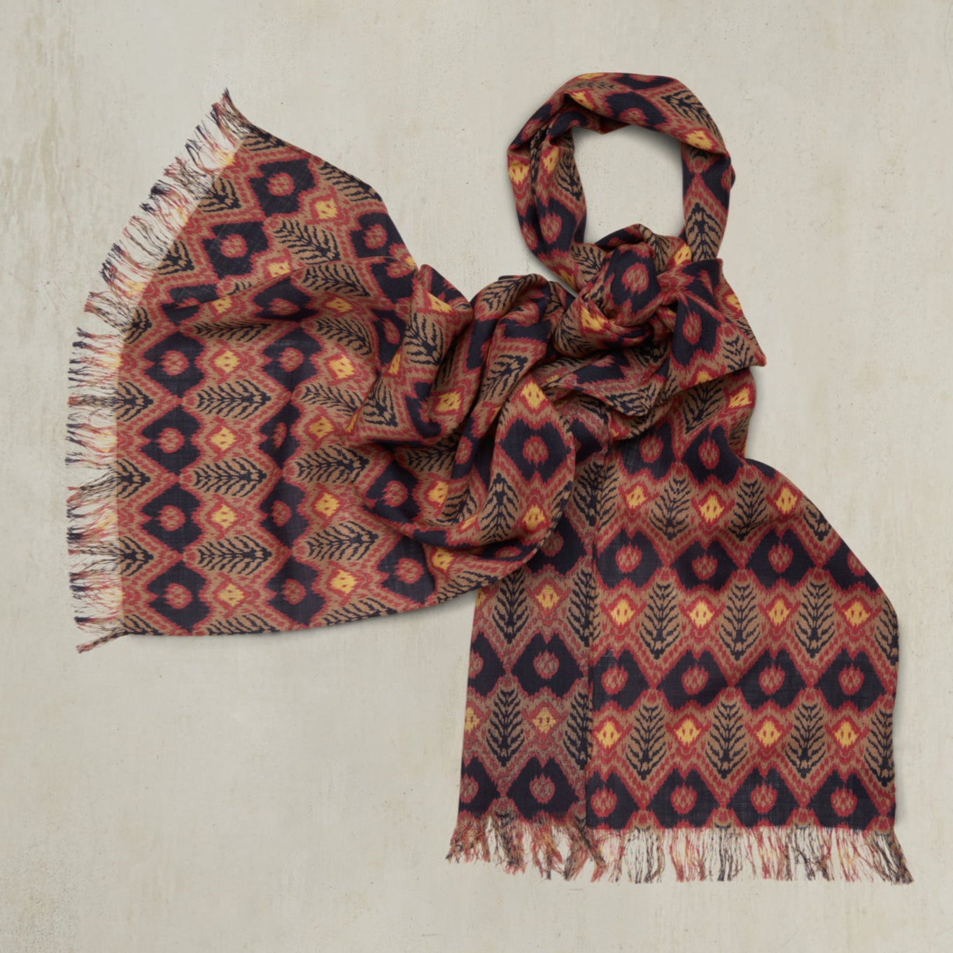 Wool and Silk Ikat Scarf In Navy