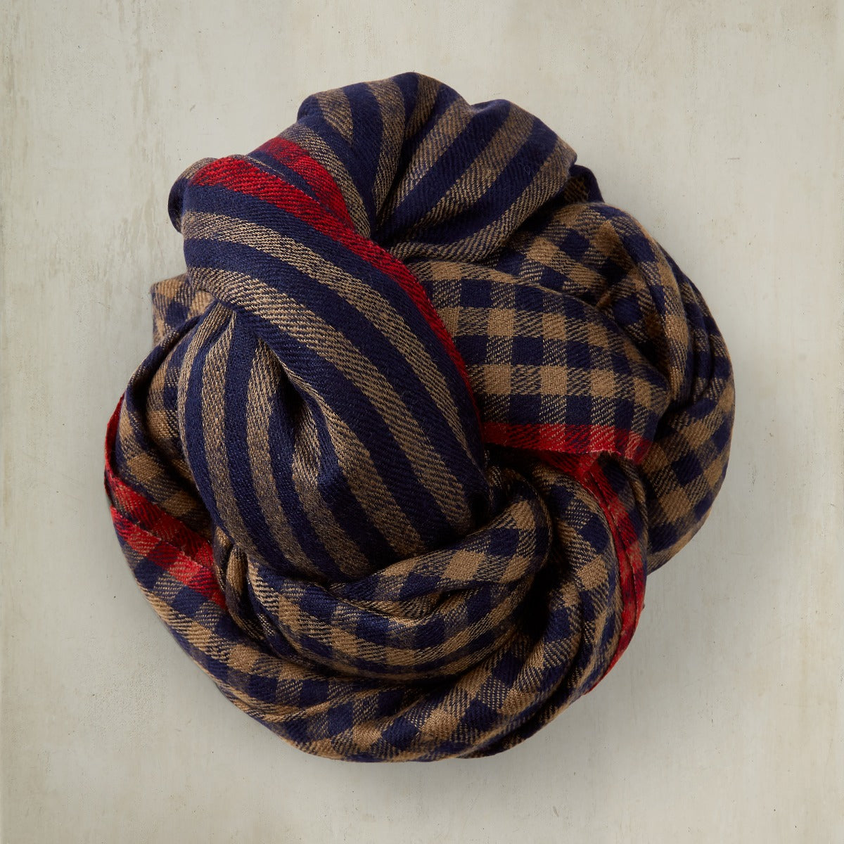 Mini Check Cashmere Scarf In Navy And Taupe