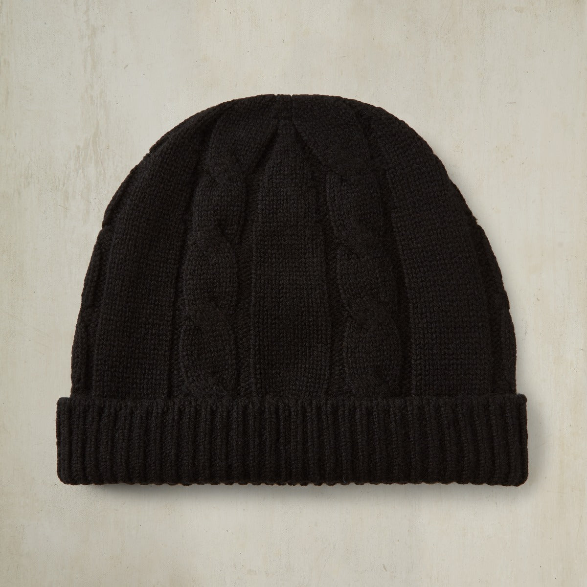 Lambswool Cable Knit Beanie Hat In Black