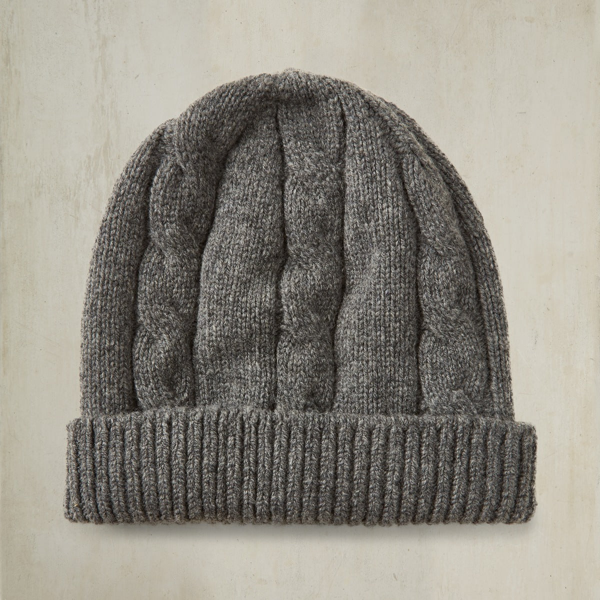 Lambswool Cable Knit Beanie Hat In Grey