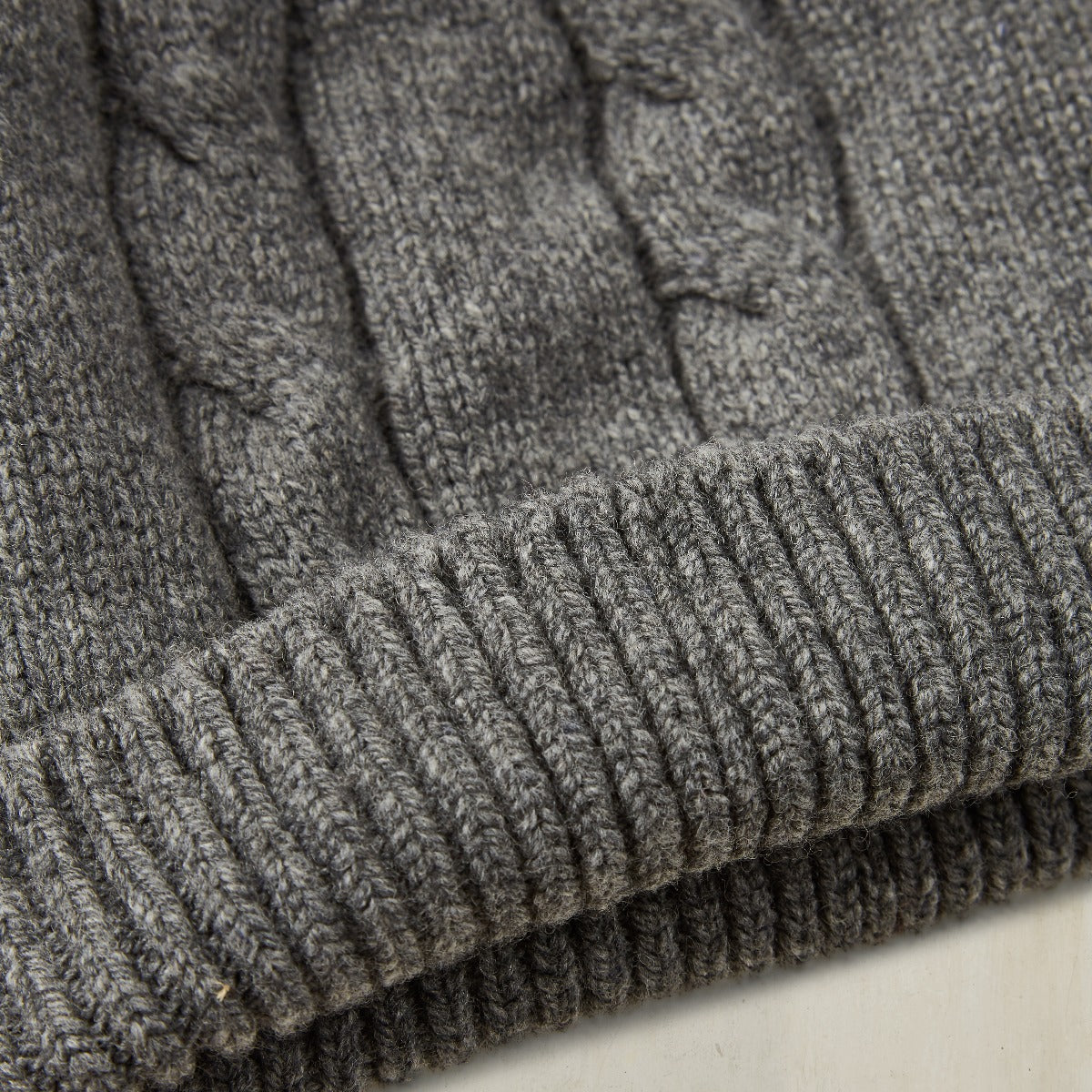 Lambswool Cable Knit Beanie Hat In Grey