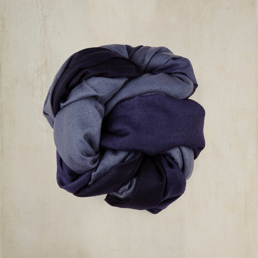 Ombre Cashmere Scarf In Dark Navy And Charcoal