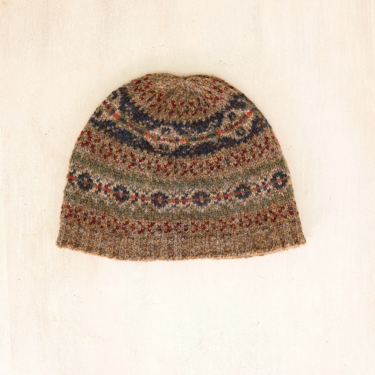 Fair Isle Knitted Beanie Hat In Light Brown