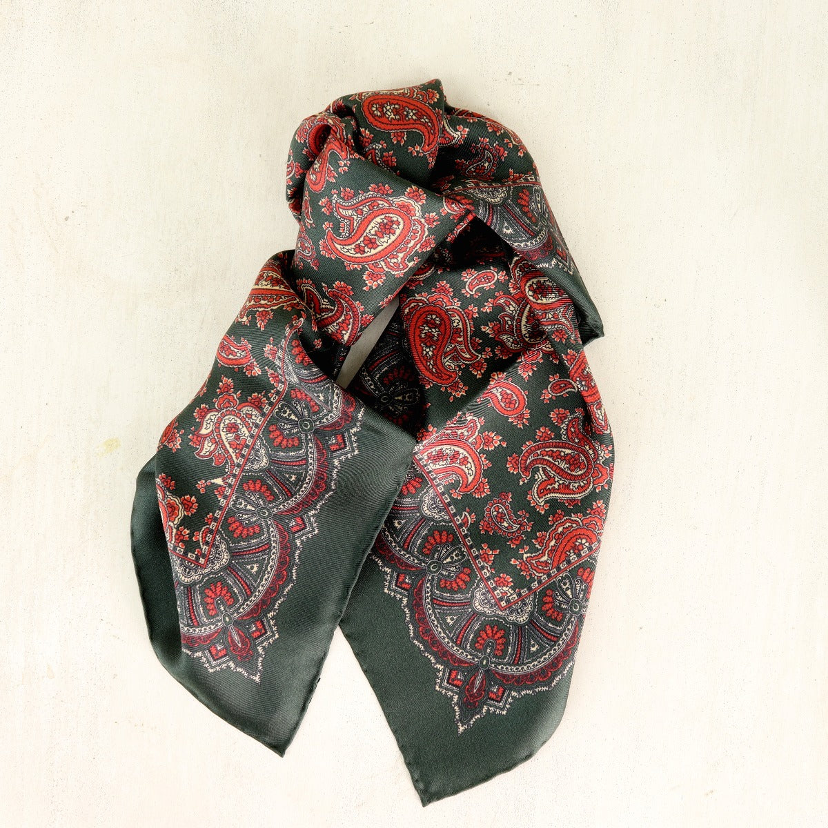 Silk Paisley Neckerchief In Dark Green