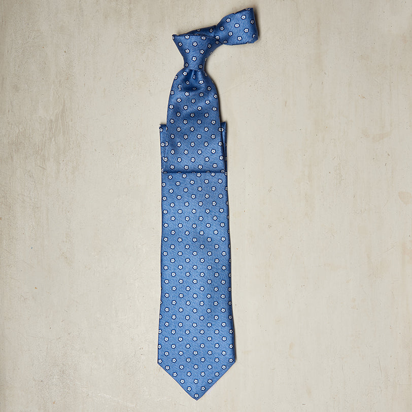 Small Floral Print Tie In Blue