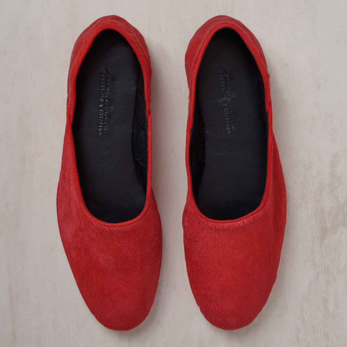 George Cortina For Anderson & Sheppard Plain Pony Hair Slippers In Dark Red