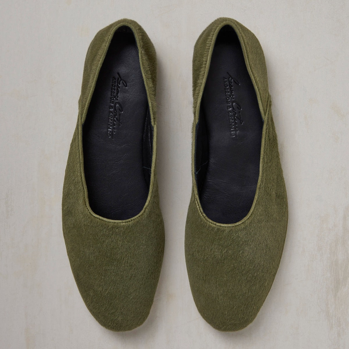 George Cortina For Anderson & Sheppard Plain Pony Hair Slippers In Khaki