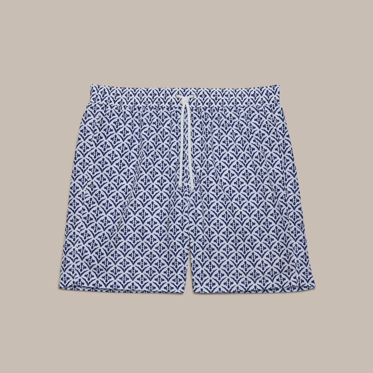 Tile Print Swimming Shorts In White