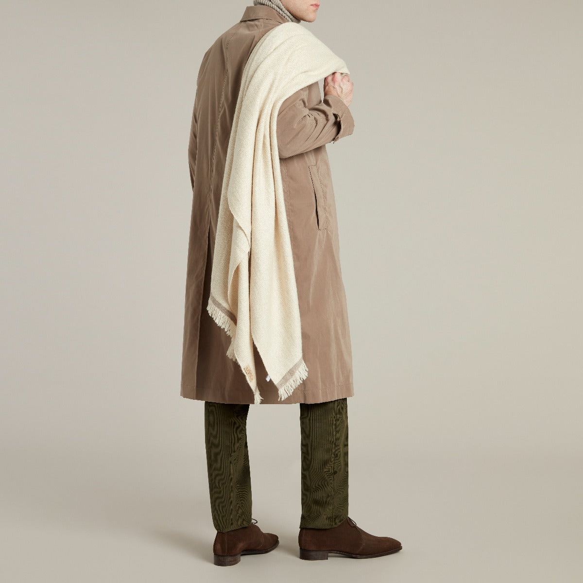 Long Microfibre Raincoat in Dark Natural