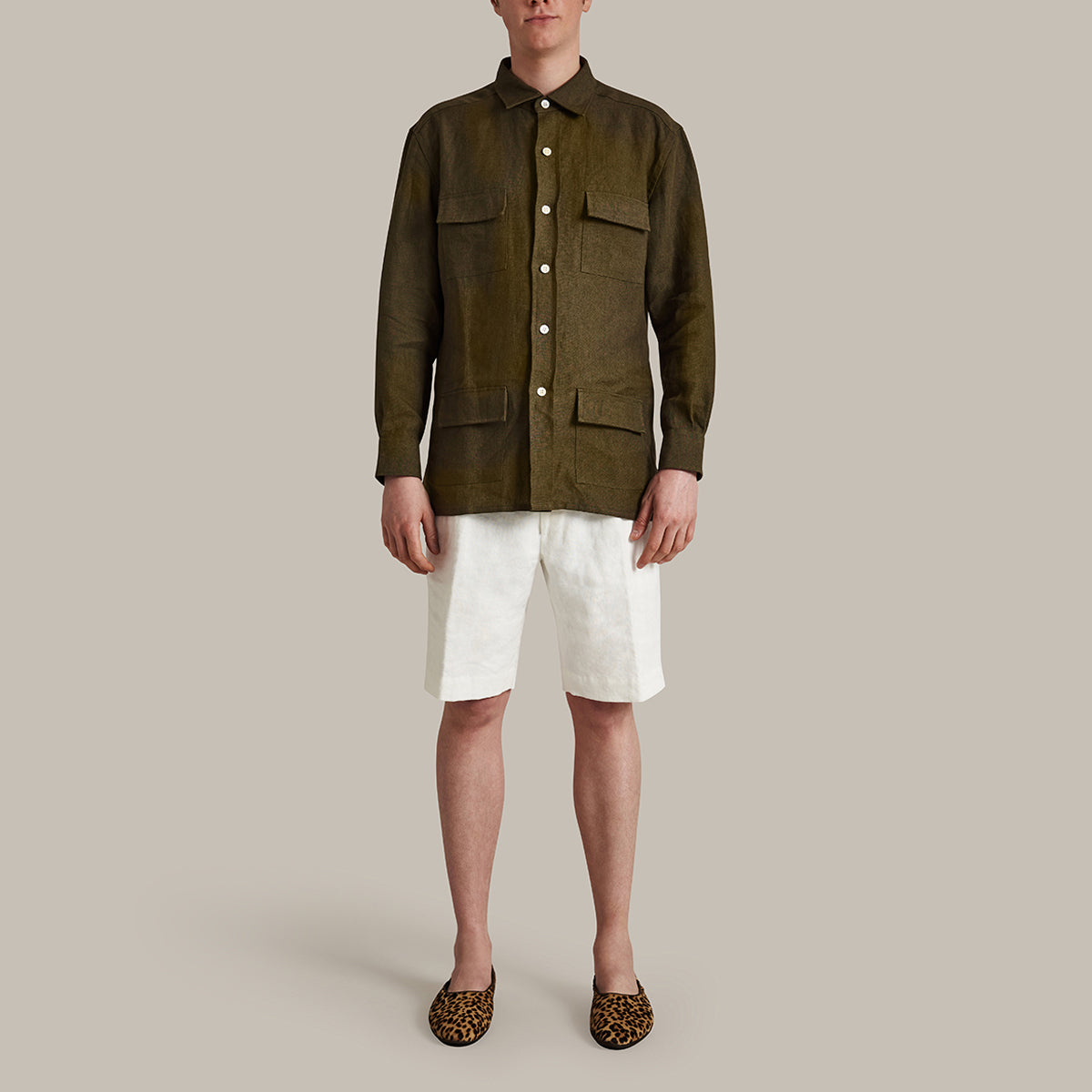 Linen Safari Overshirt In Khaki