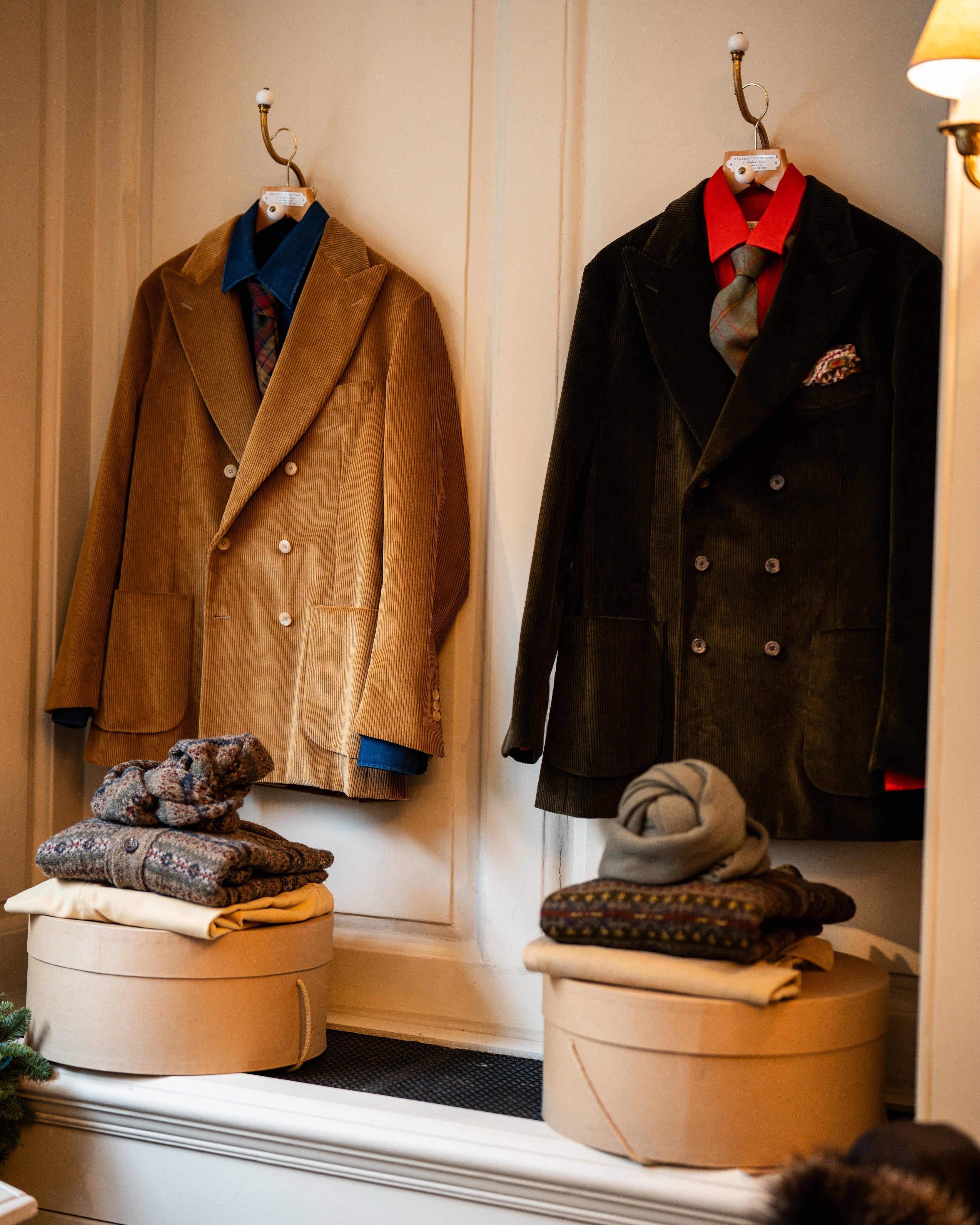 Unstructured Double Breasted Corduroy Jacket in Dark Olive