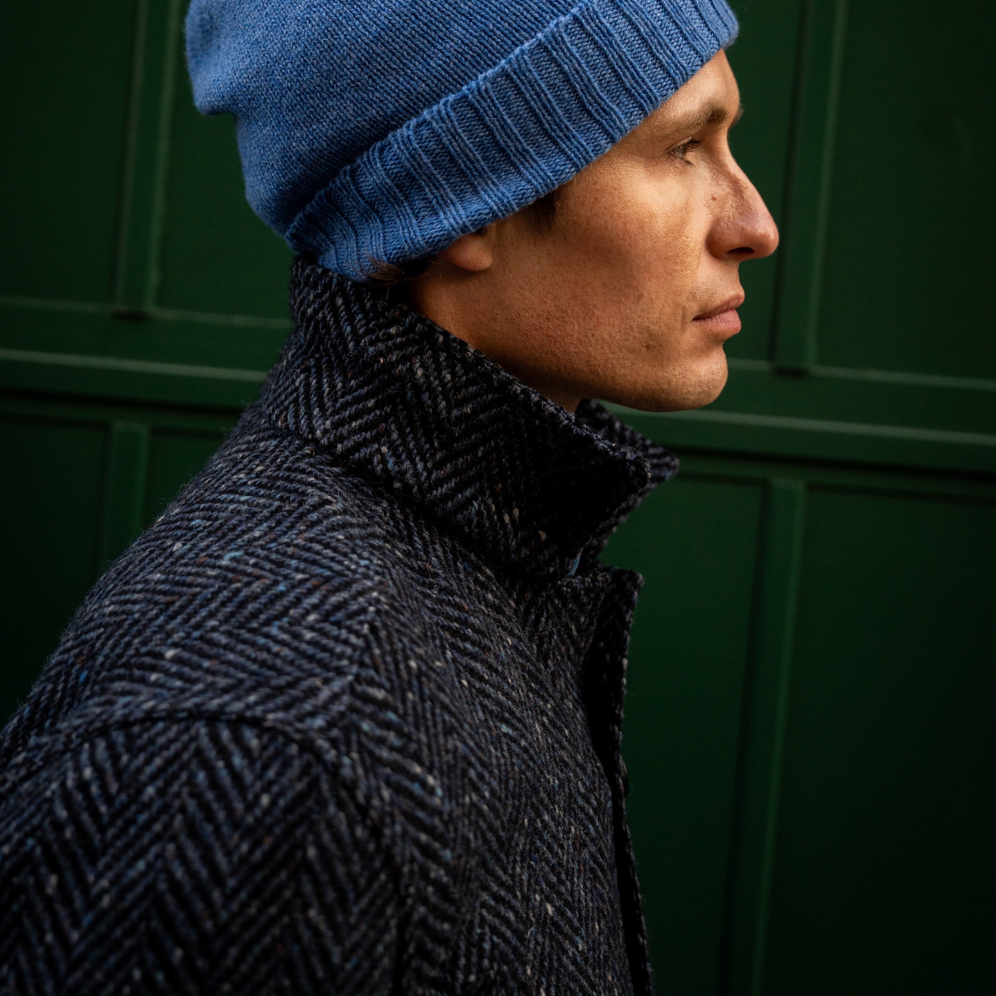 Artisan Woven Herringbone Jacket in Dark Blue