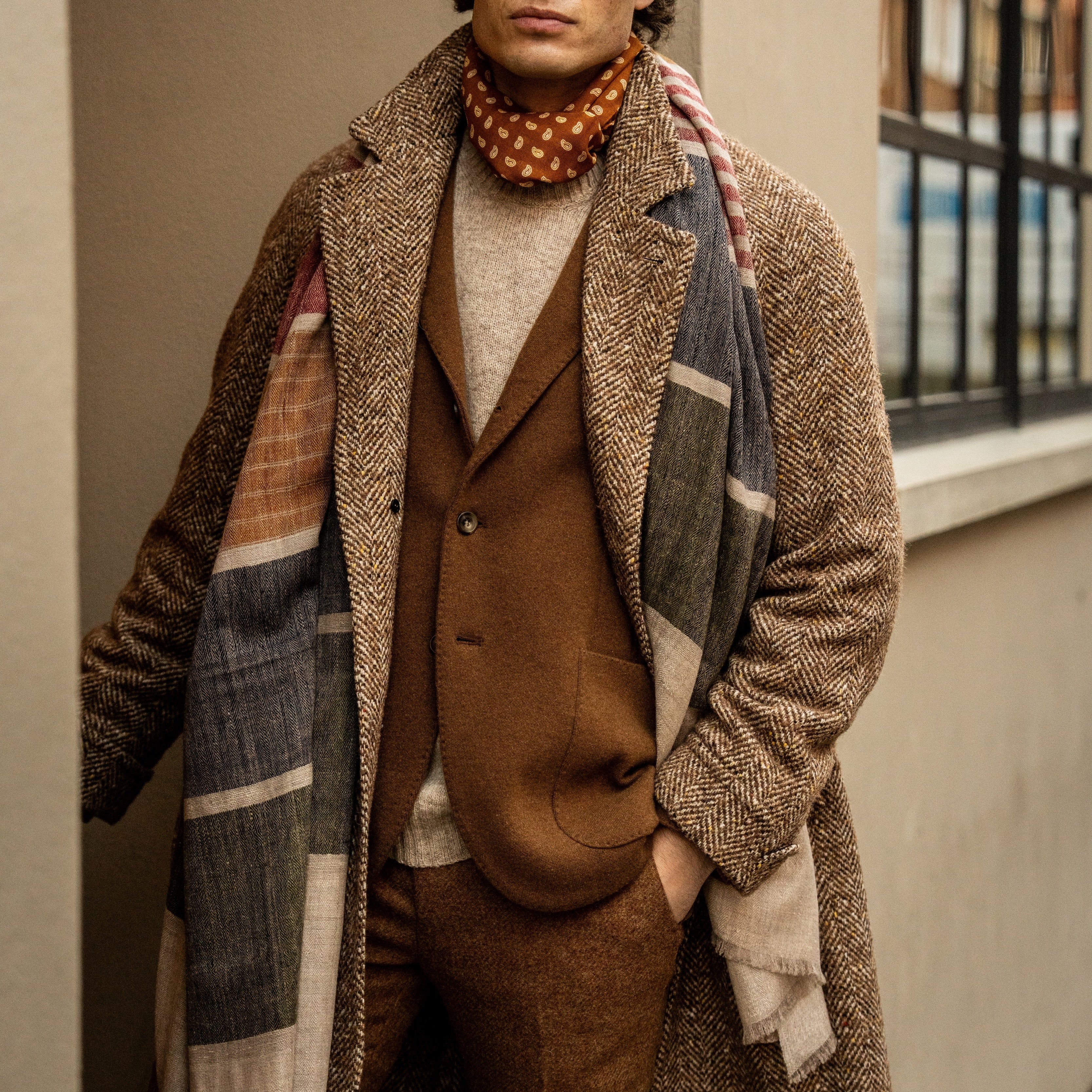 Herringbone Wool and Alpaca Overcoat in Toast