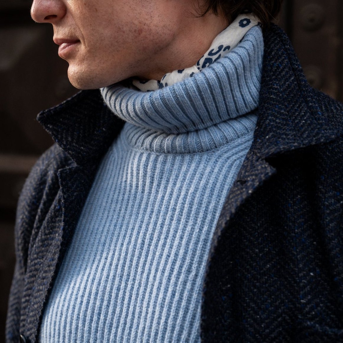 Ribbed Roll Neck Sweater In Sky