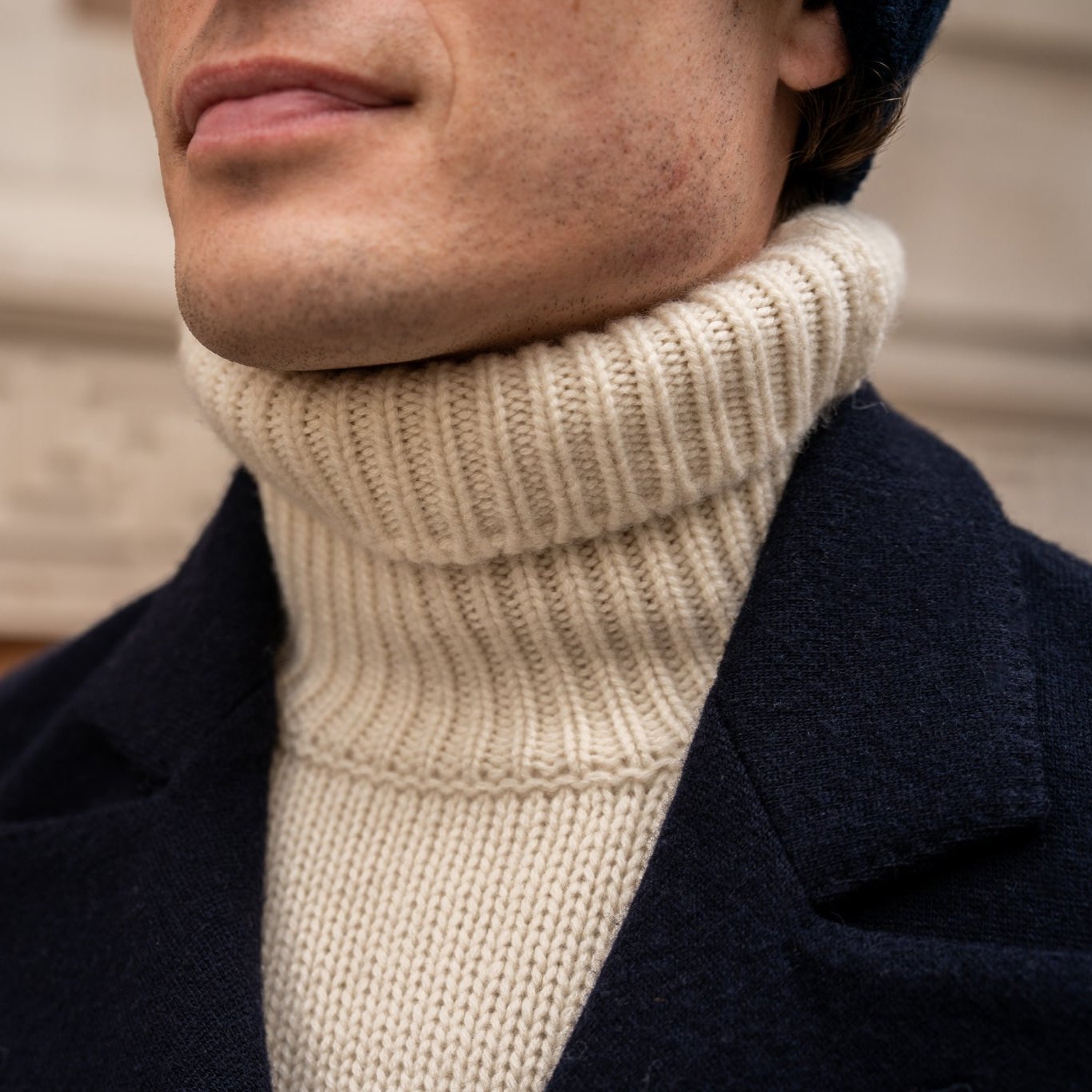 12Ply Cashmere Roll Neck Sweater In Cream