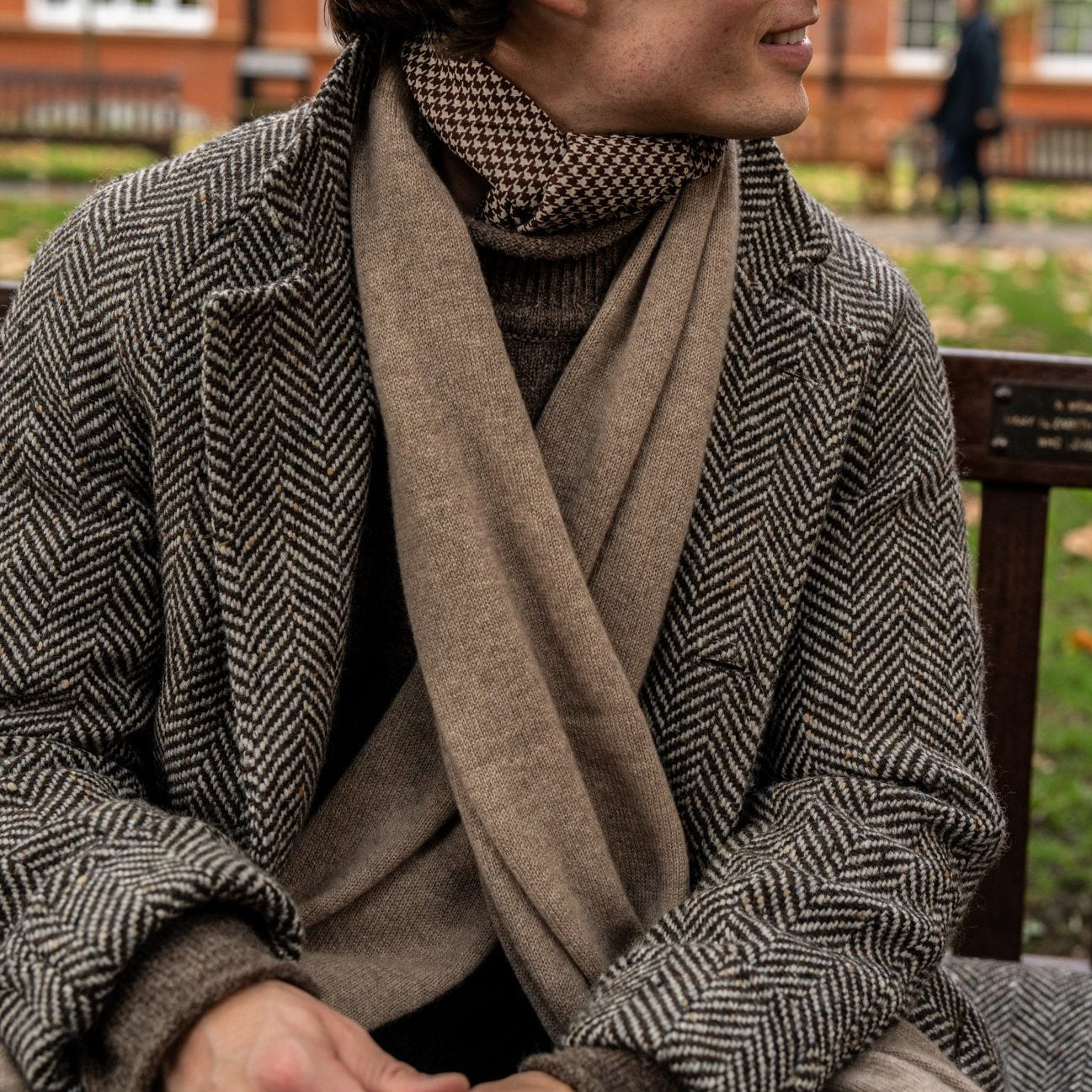 Artisan Woven Herringbone Woollen Overcoat In Brown