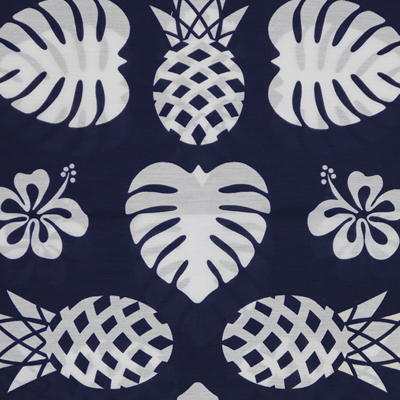 Cotton and Silk Pineapple Print Neckerchief in Navy