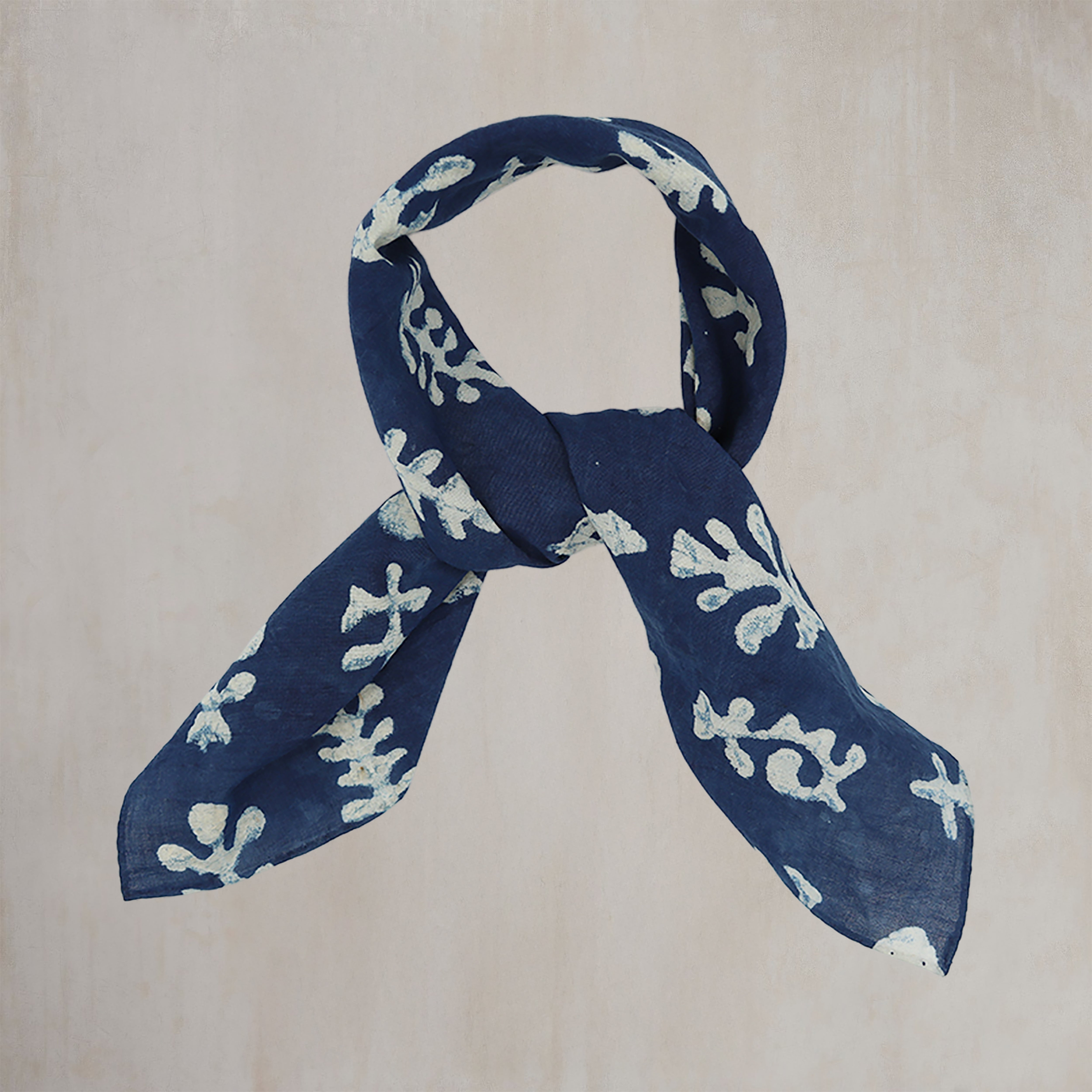 Block Printed by Hand Neckerchief In Indigo and White