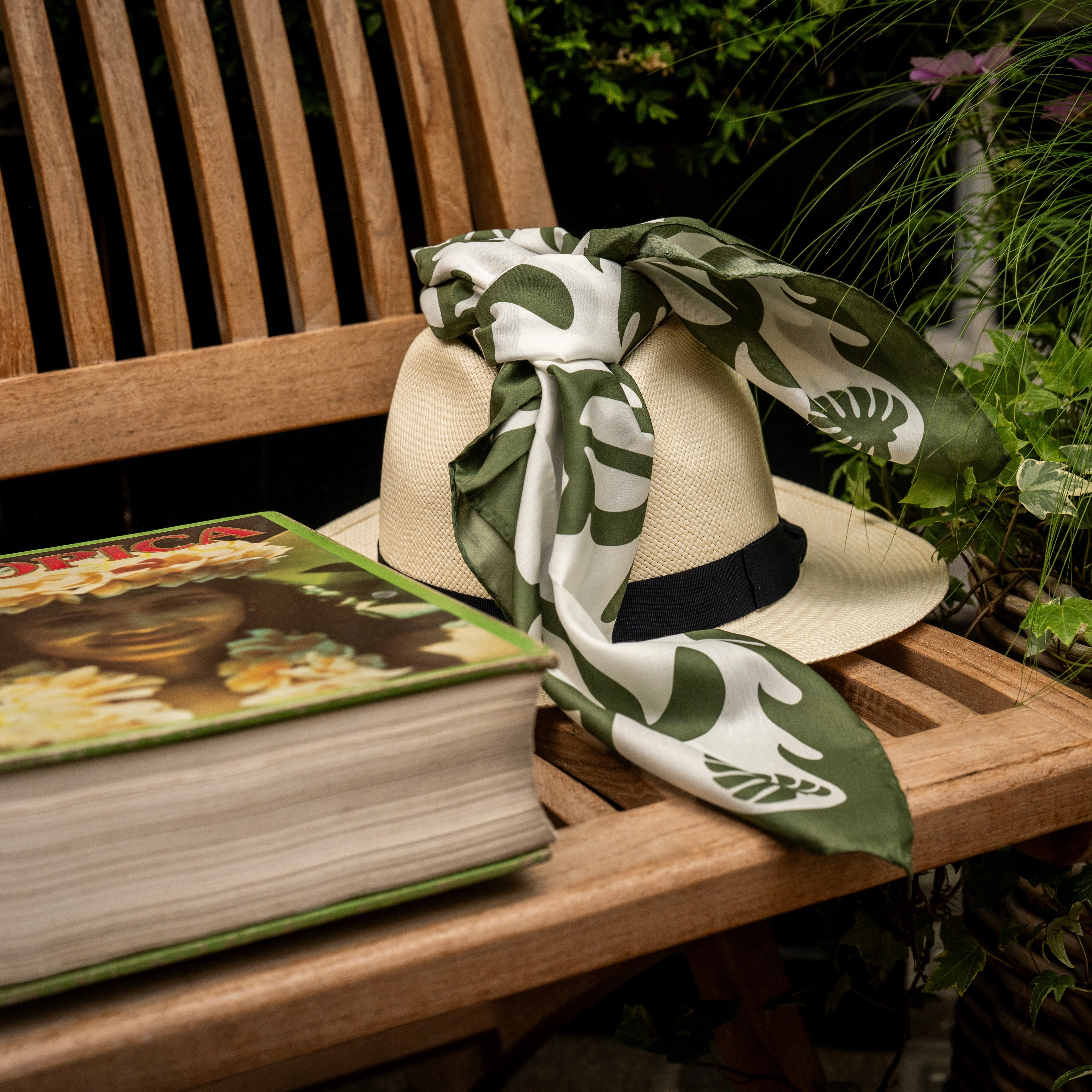 Cotton and Silk Turtle Print Neckerchief in Green