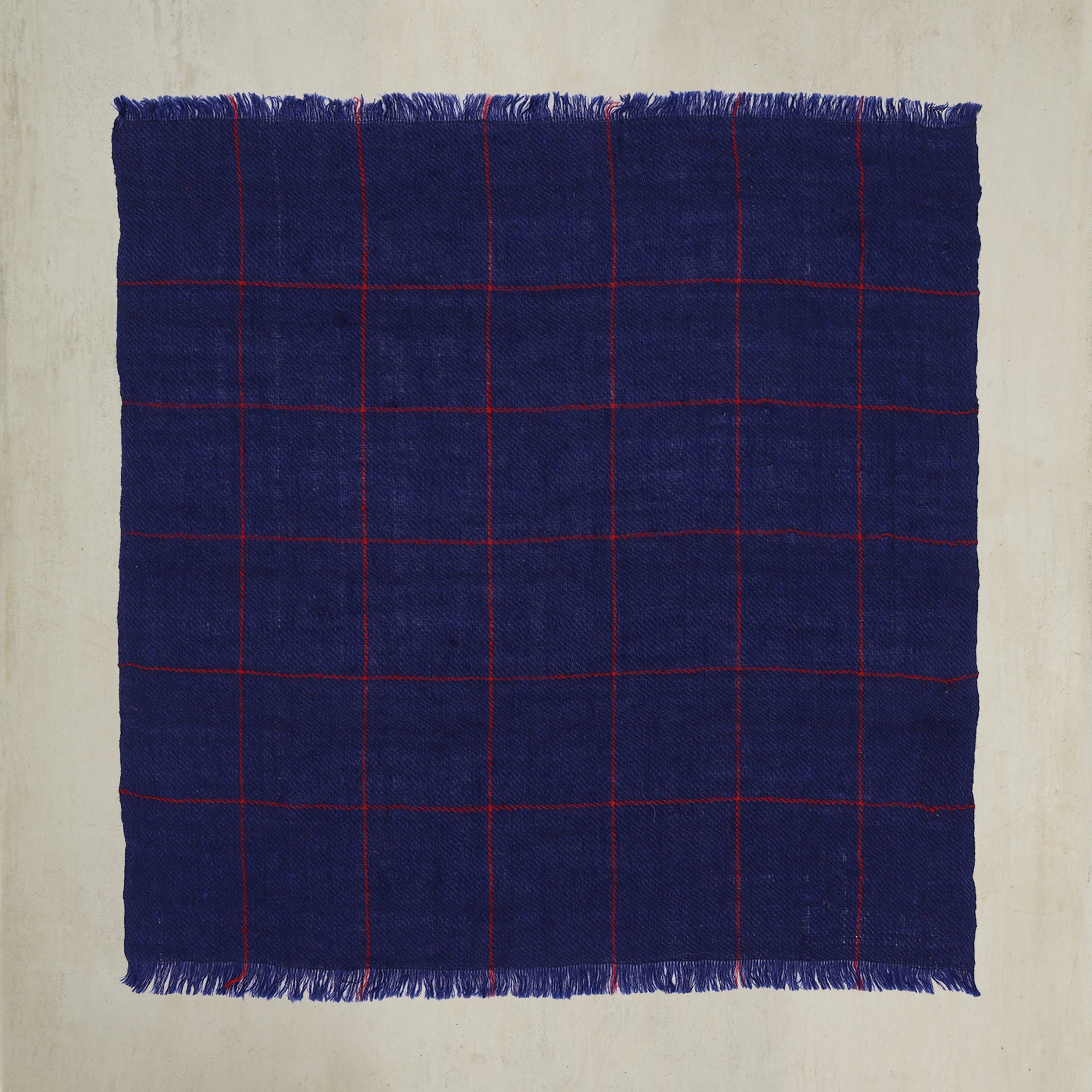Check Cashmere Pocket Square in Navy and Red
