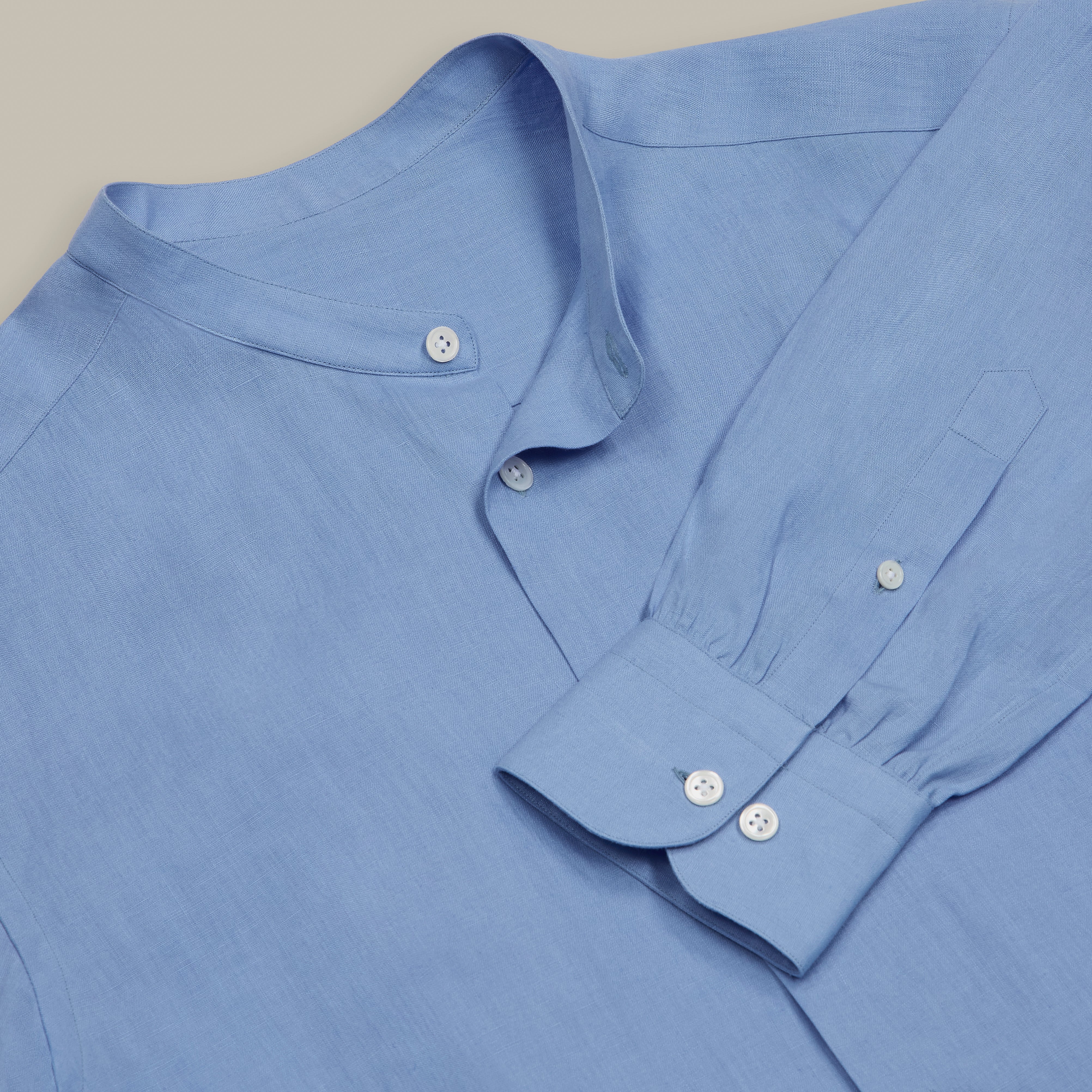 Collarless Linen Shirt with Button Front in Lagoon
