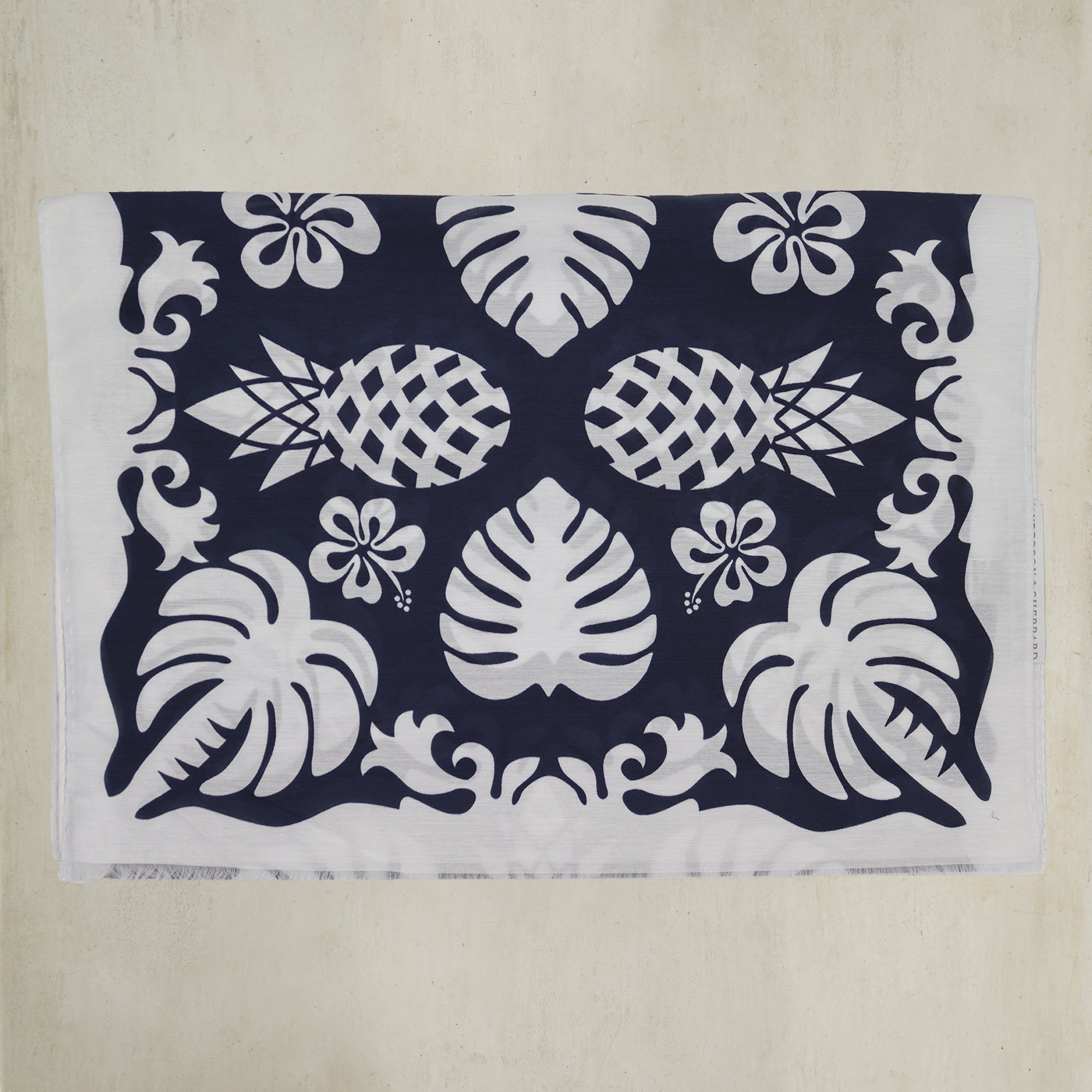 Cotton And Silk Pineapple Print Scarf in Navy