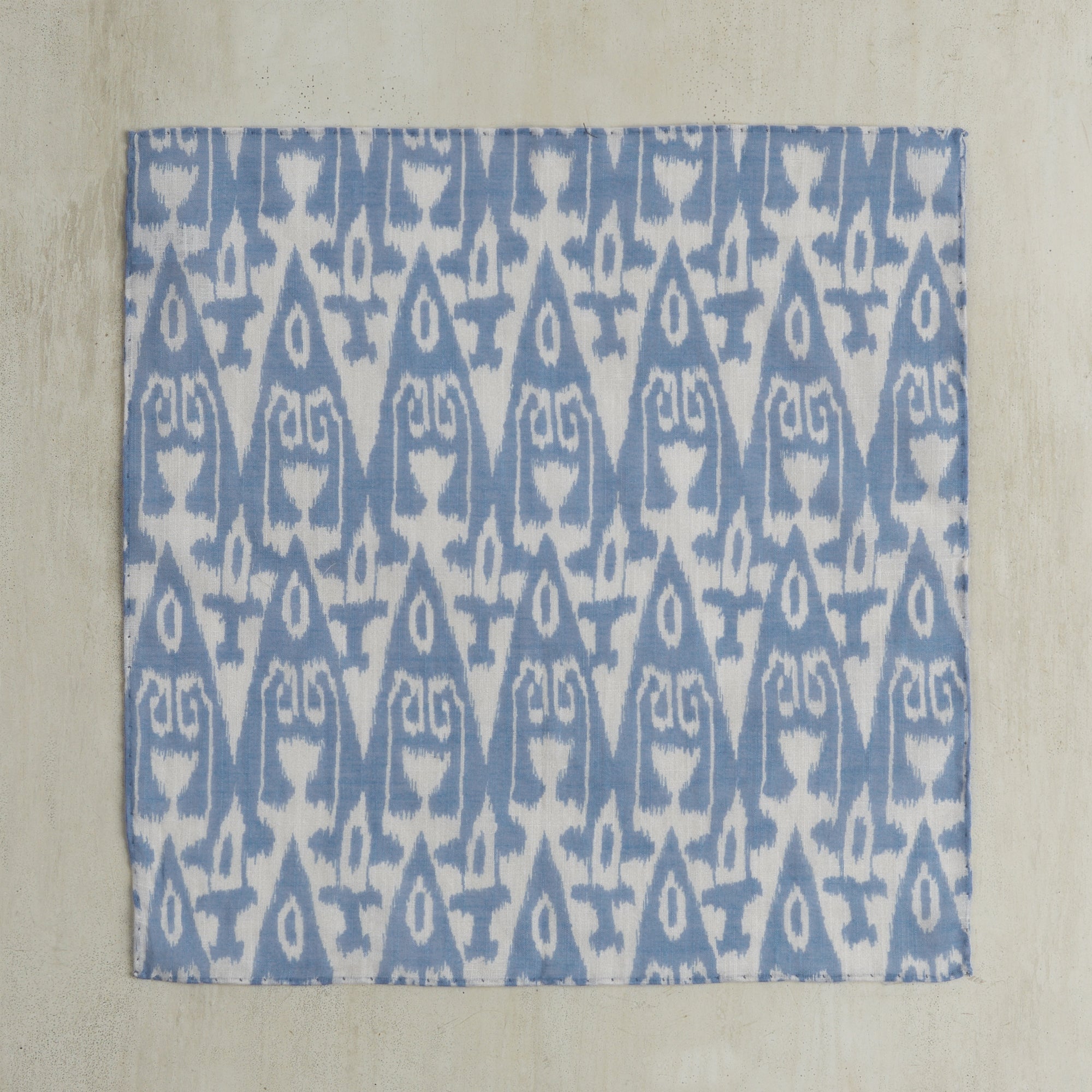 Cotton Ikat Pocket Square in Sky and White