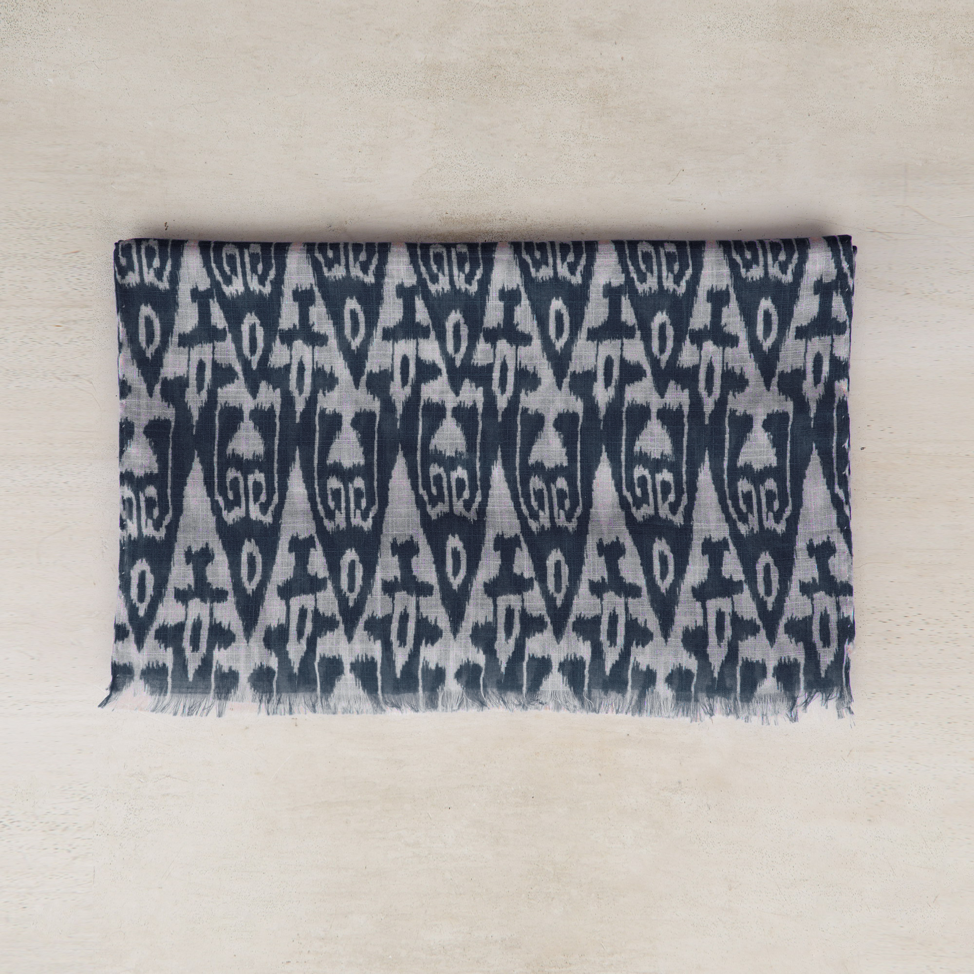 Cotton Ikat Scarf in Navy and White