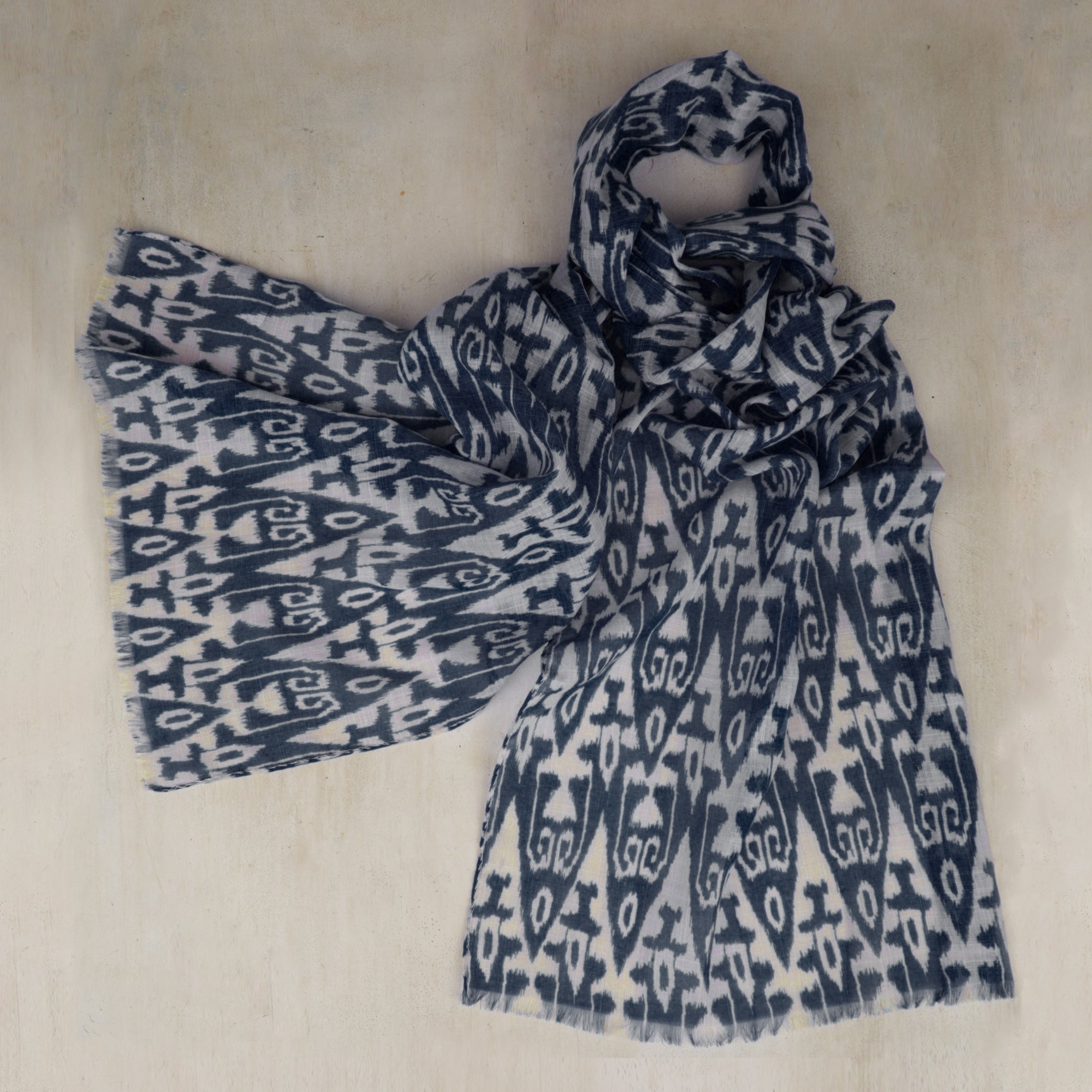 Cotton Ikat Scarf in Navy and White