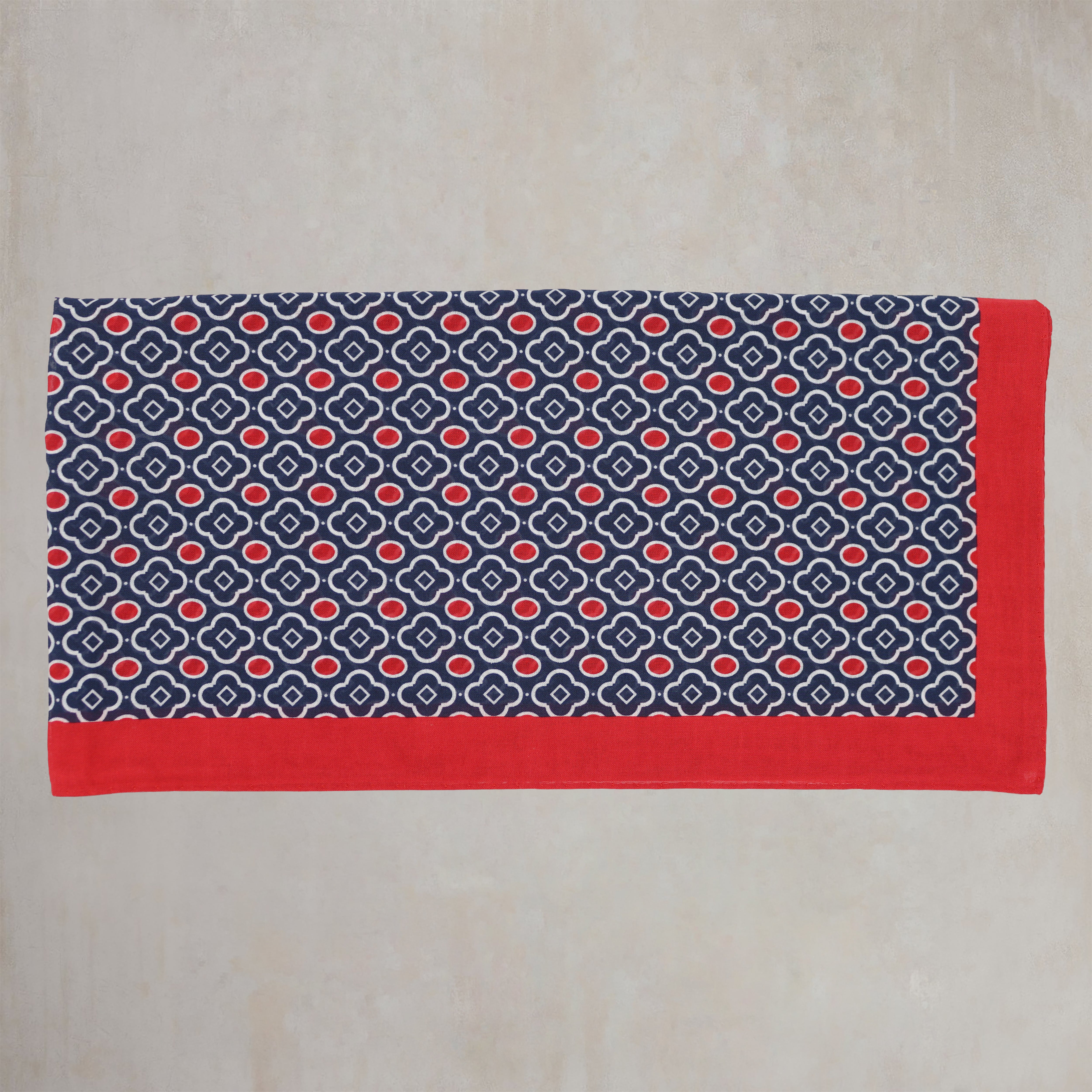 Cotton Mosaic Print Neckerchief In Navy and Red