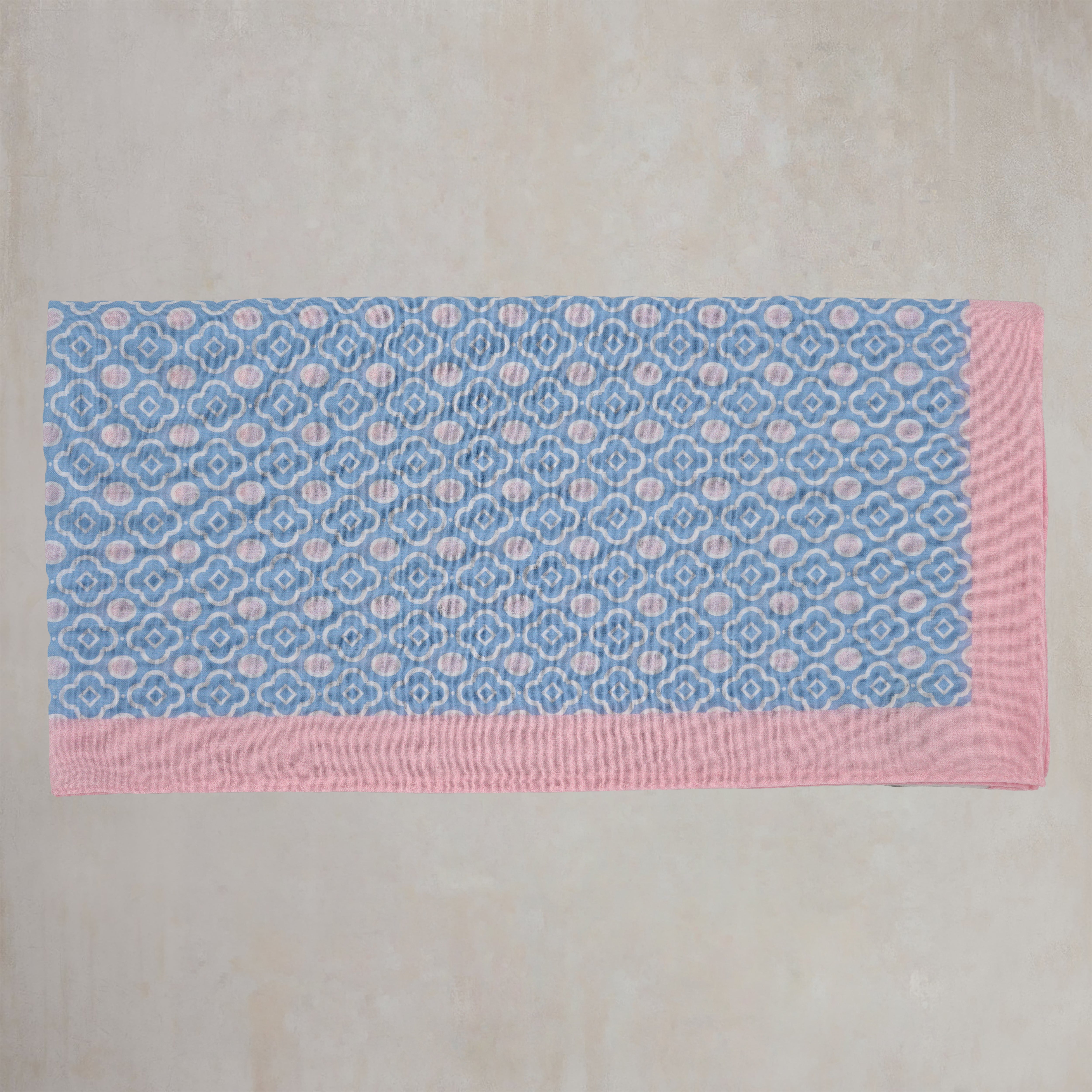 Cotton Mosaic Print Neckerchief In Sky and Light Pink