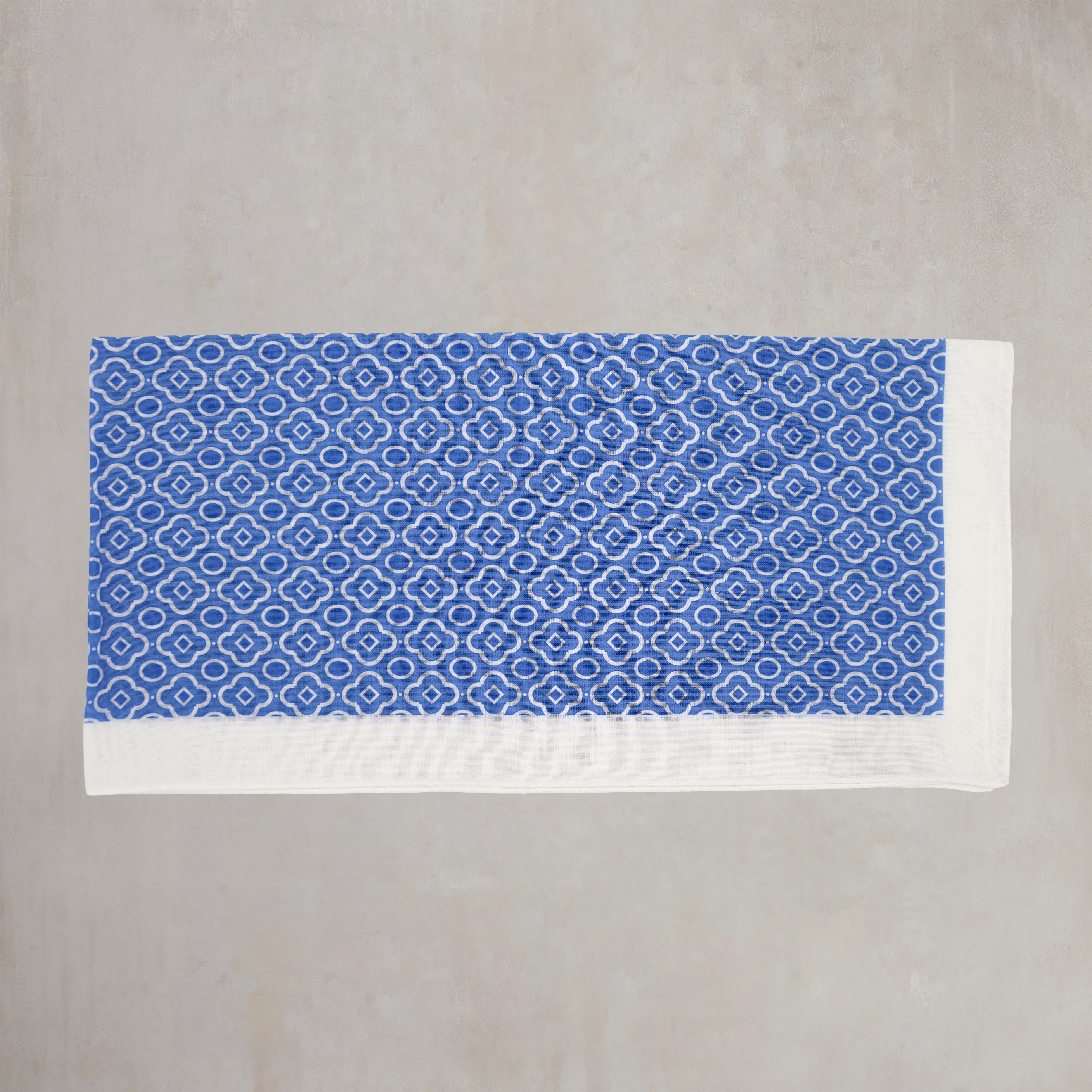 Cotton Mosaic Print Neckerchief In Sky and White