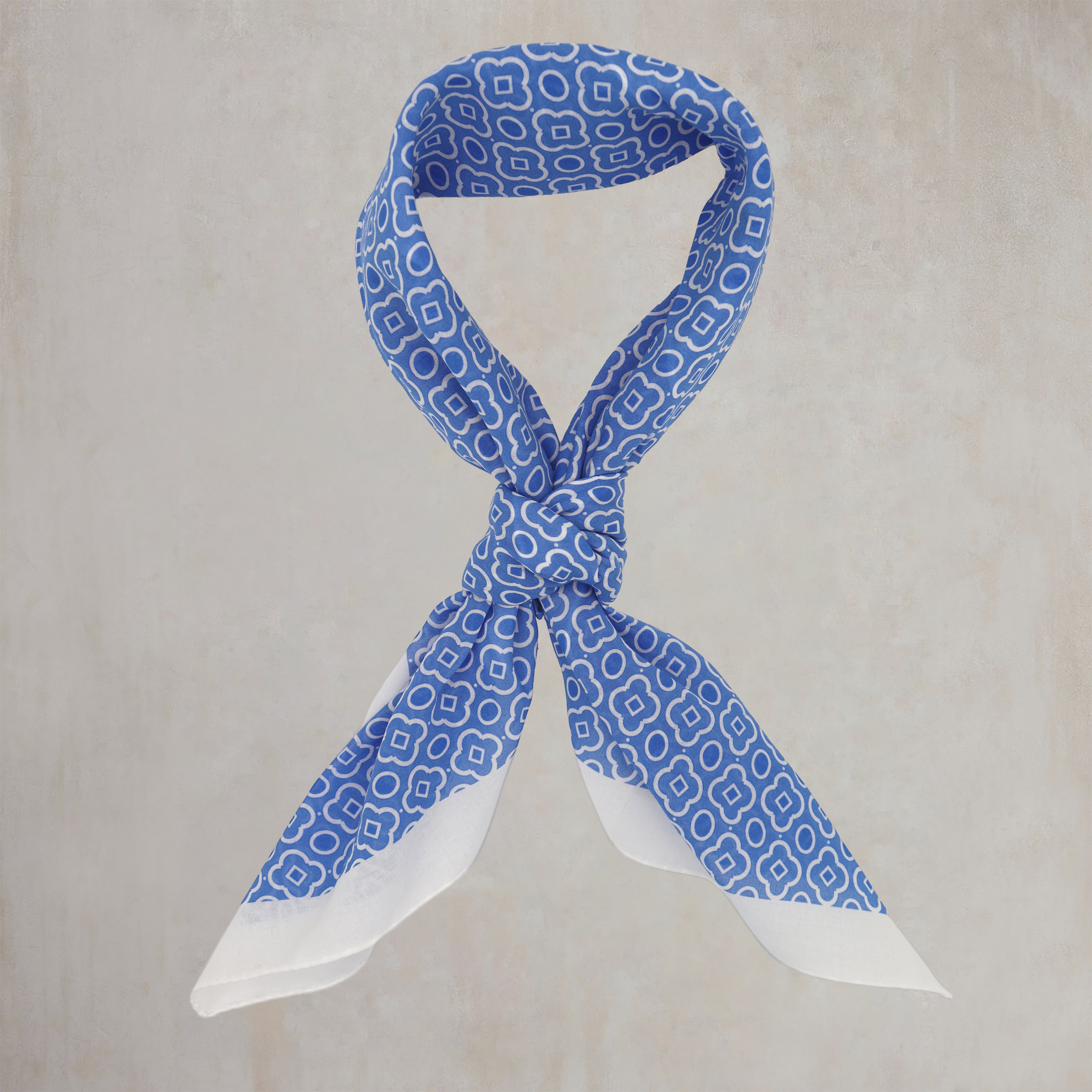 Cotton Mosaic Print Neckerchief In Sky and White