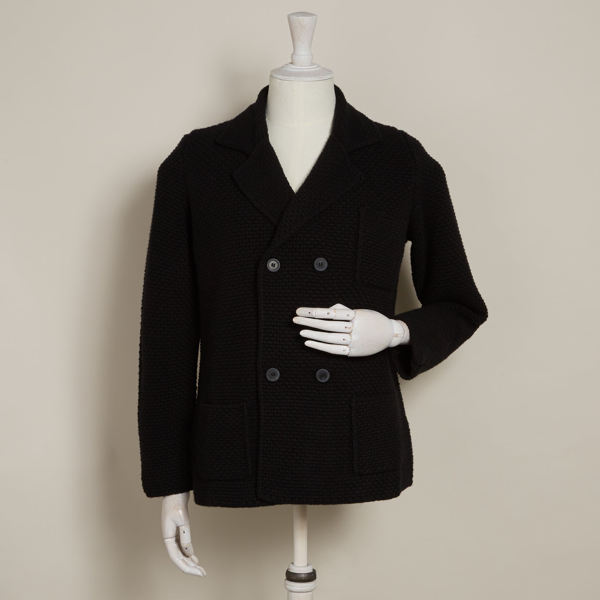 Double Breasted Cashmere and Merino Knitted Jacket In Black
