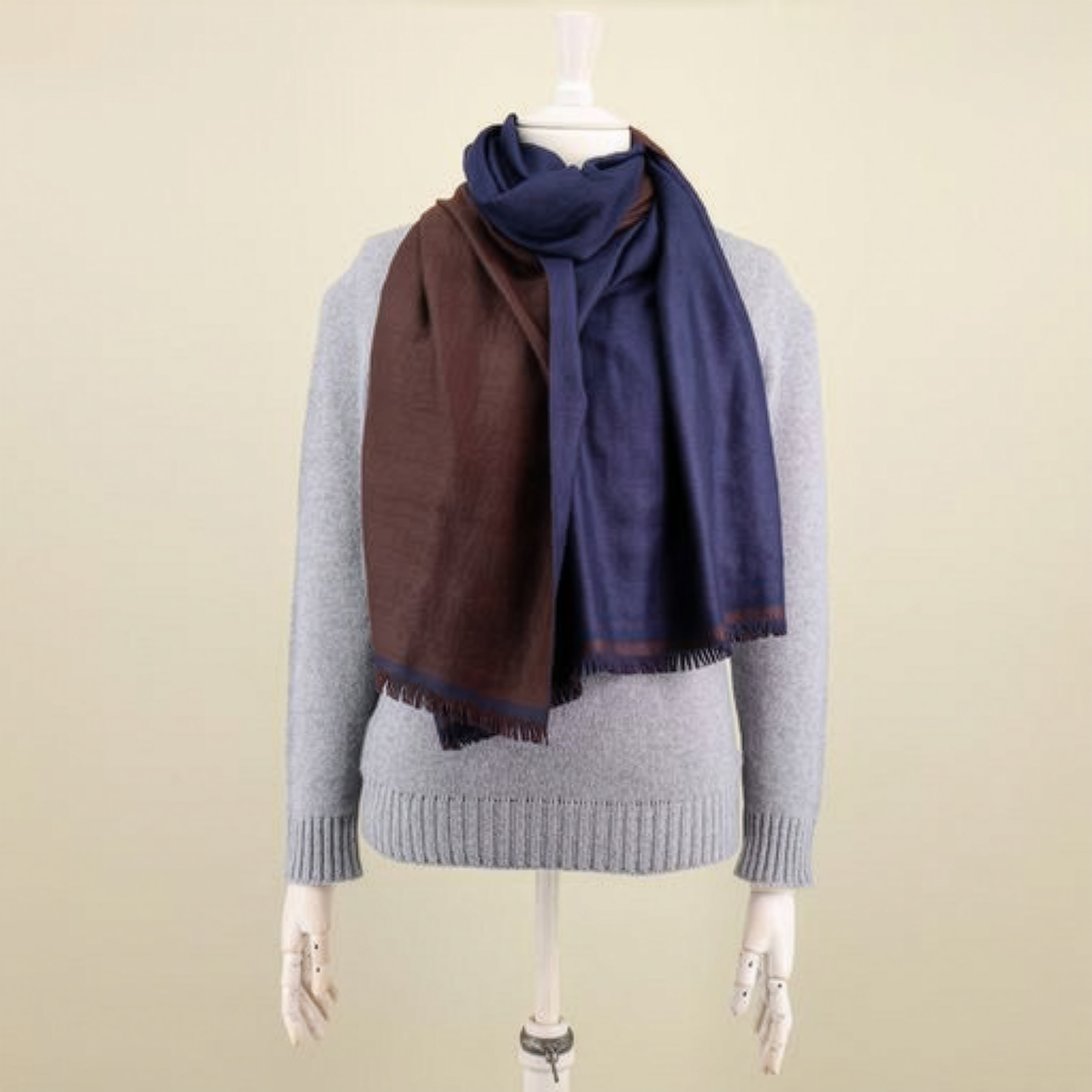 Double Sided Cashmere Scarf In Chocolate And Navy