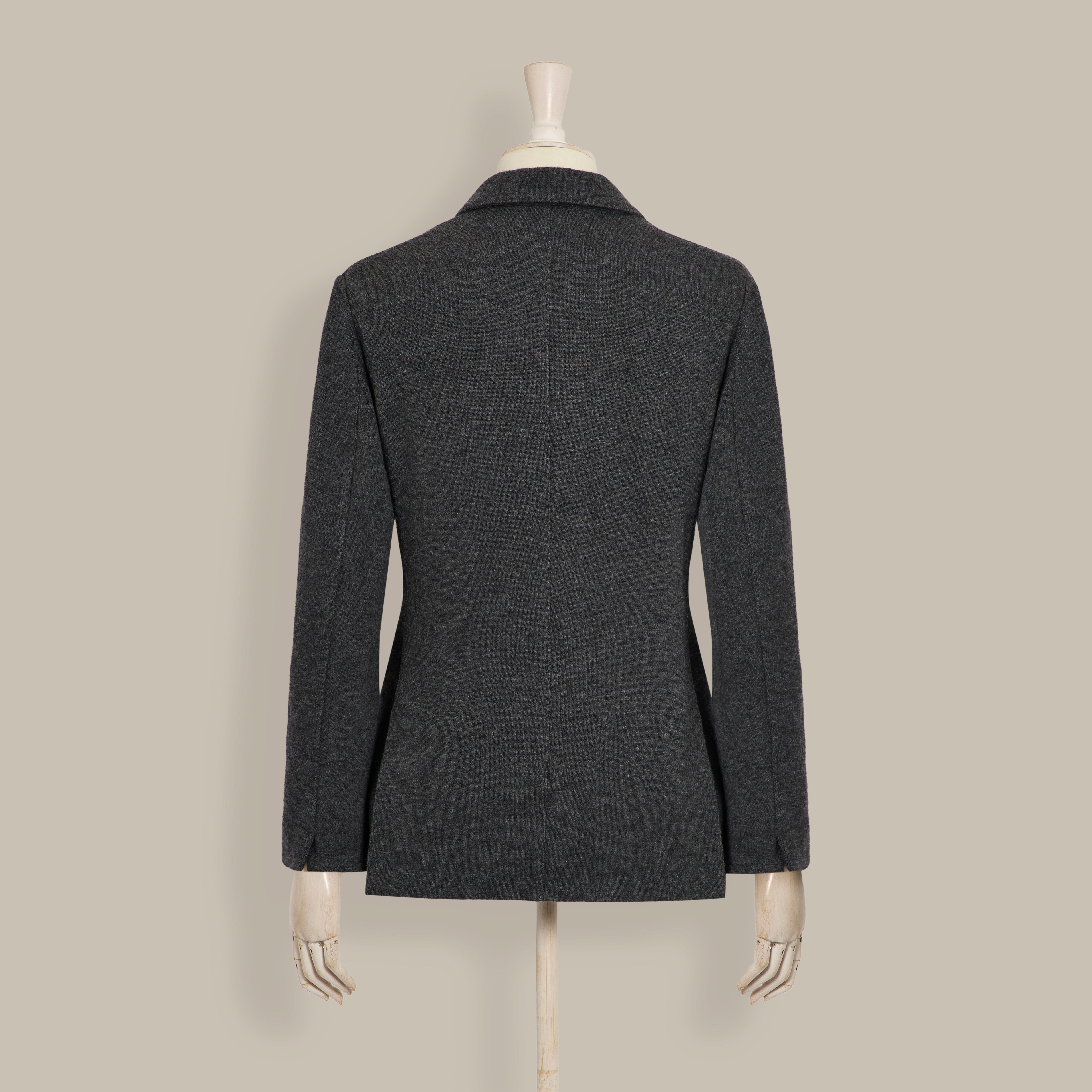 Double Breasted Cashmere Blend Unstructured Knitted Blazer in Grey