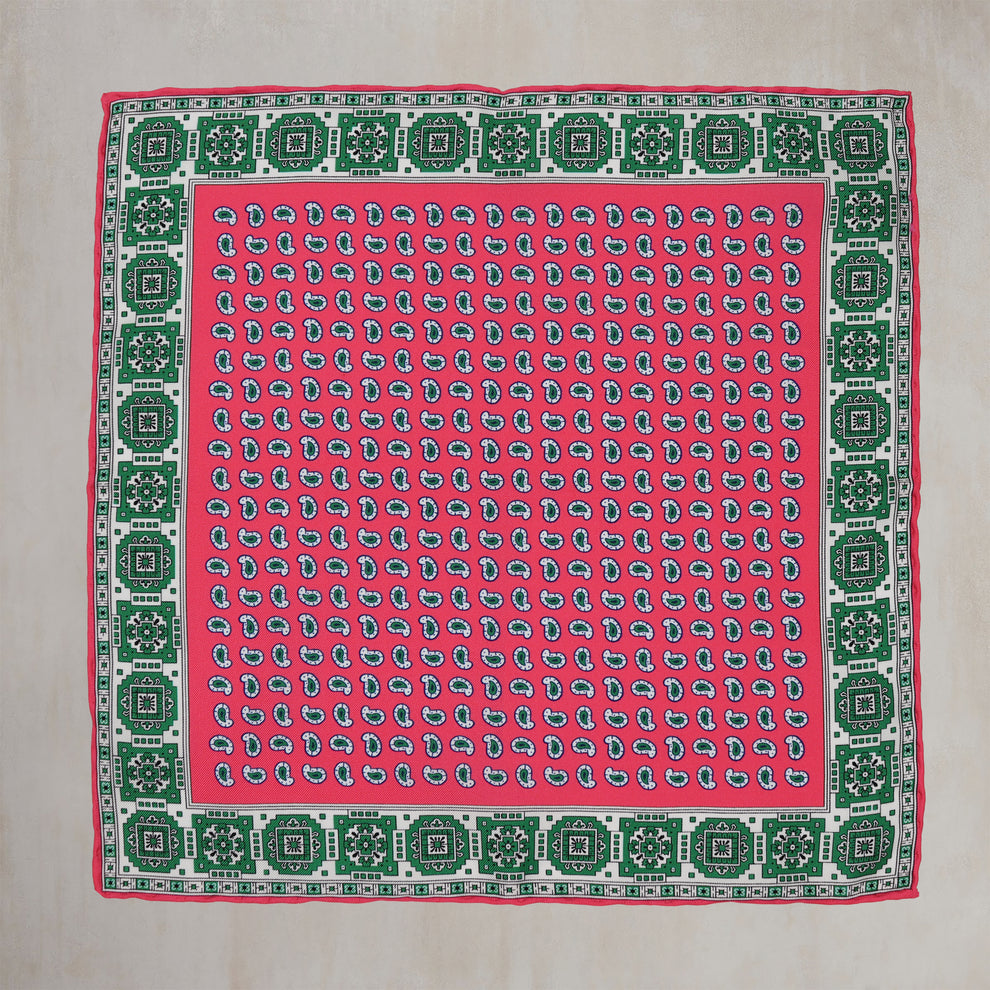 Edged Paisley Pocket Square in Pink
