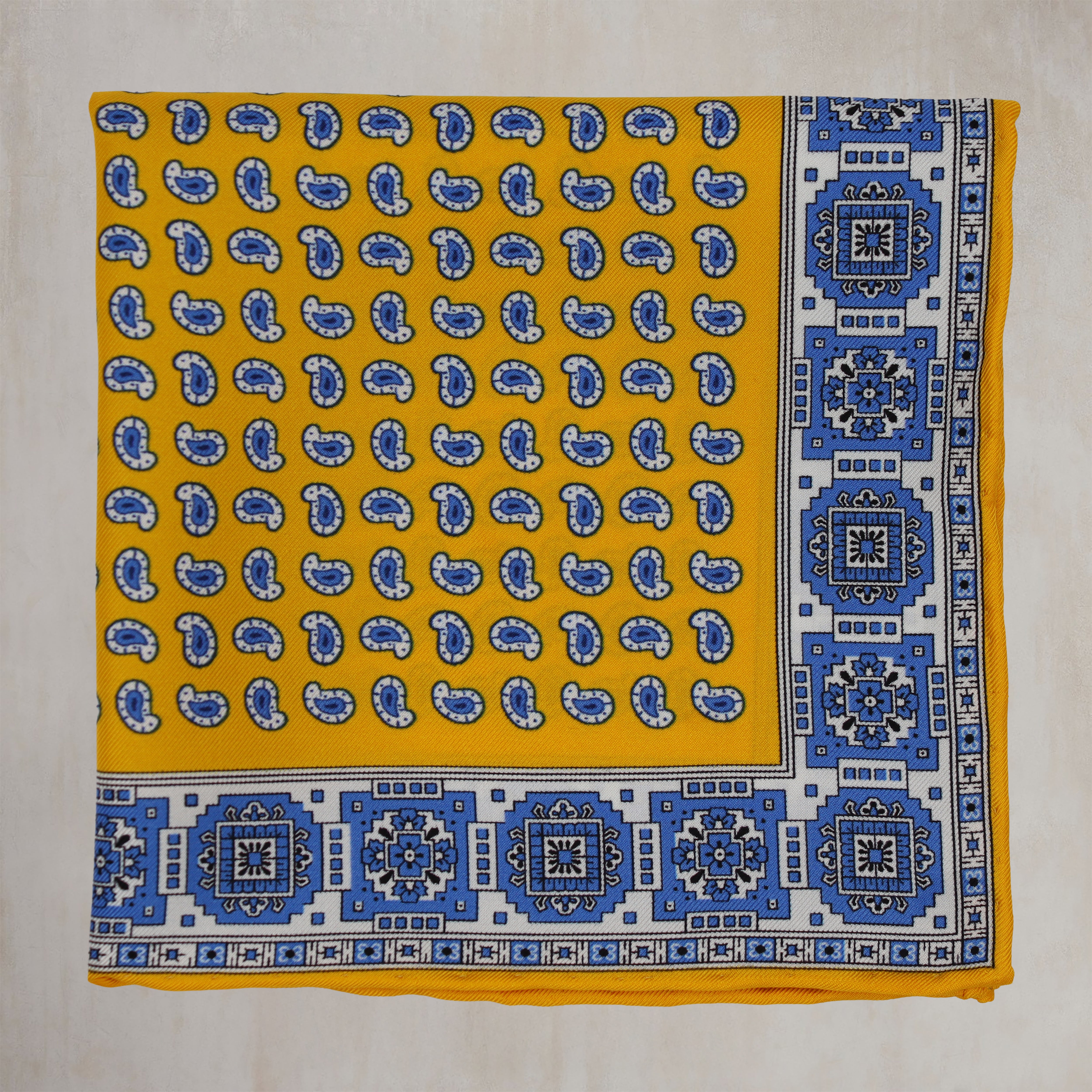 Edged Paisley Pocket Square in Yellow