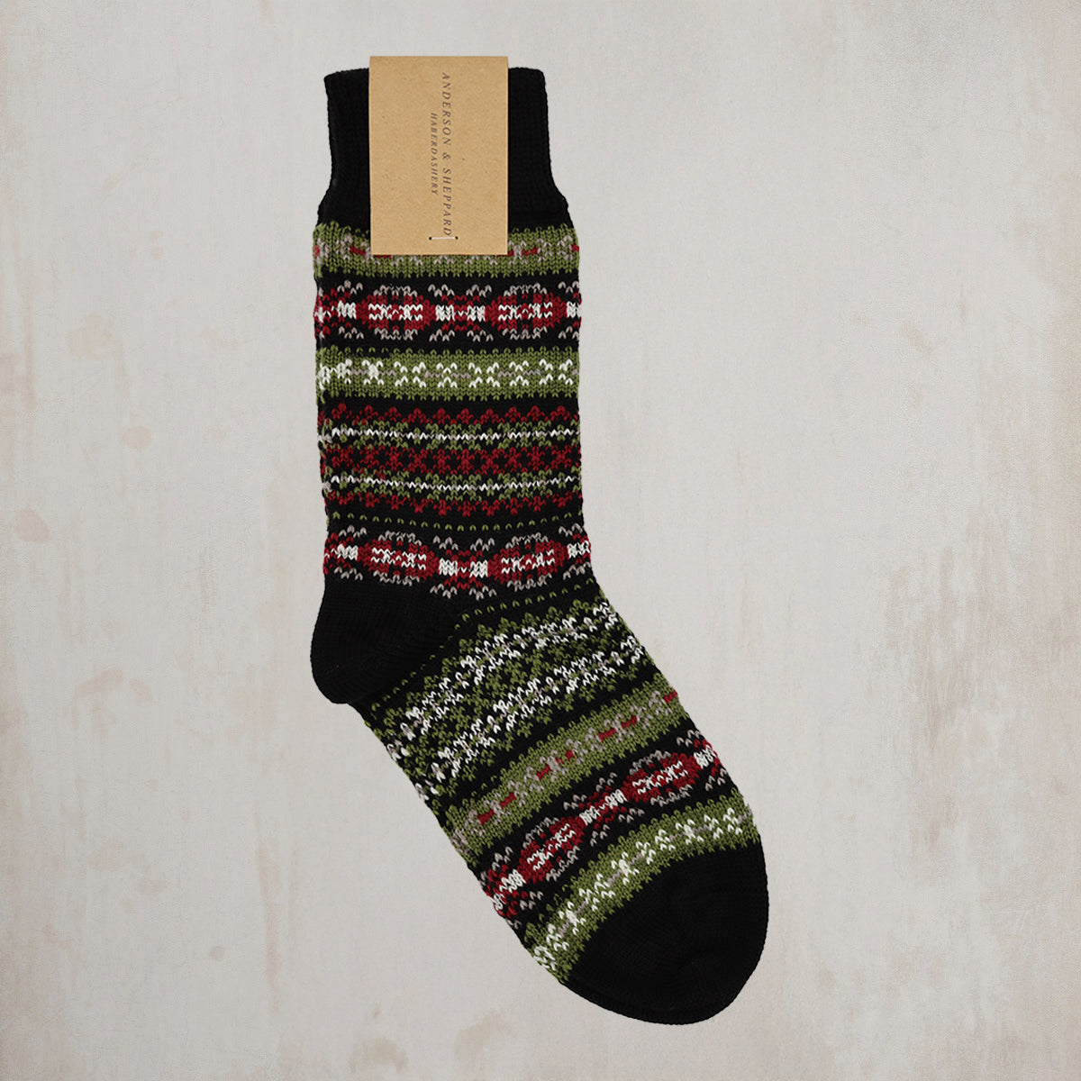 Fair Isle Merino Wool Socks in Black
