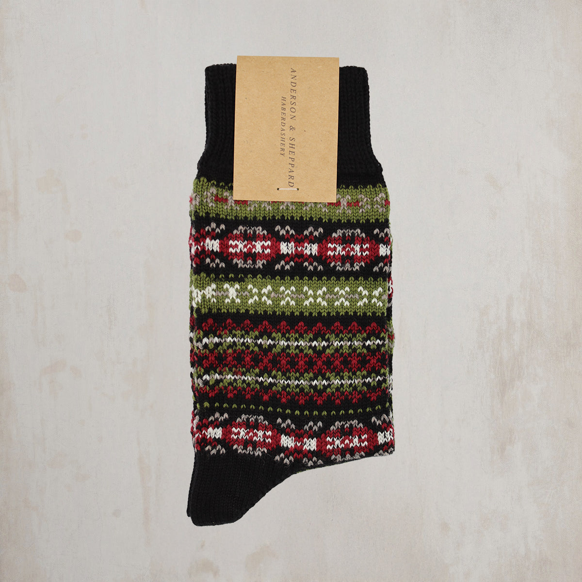 Fair Isle Merino Wool Socks in Black