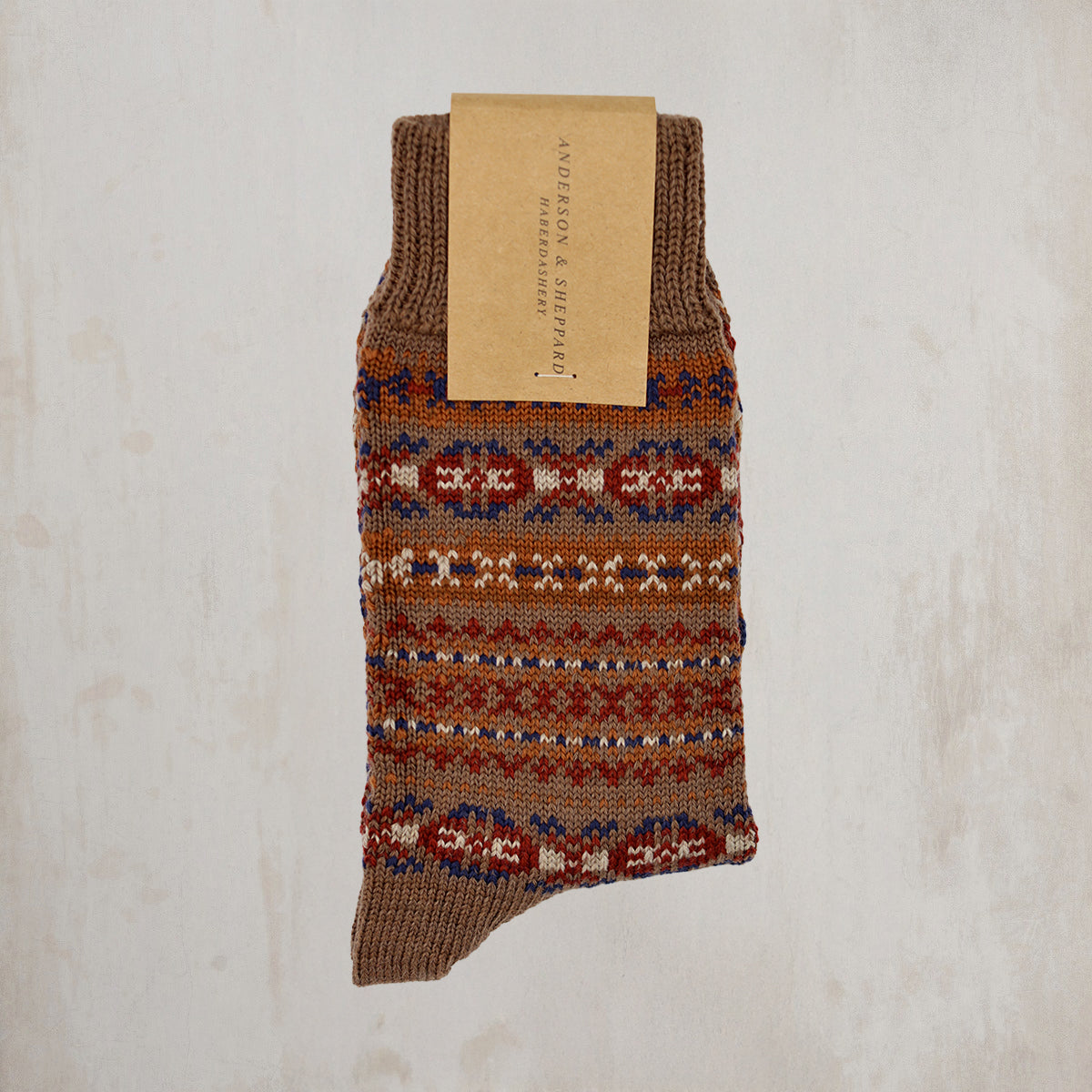 Fair Isle Merino Wool Socks in Brown