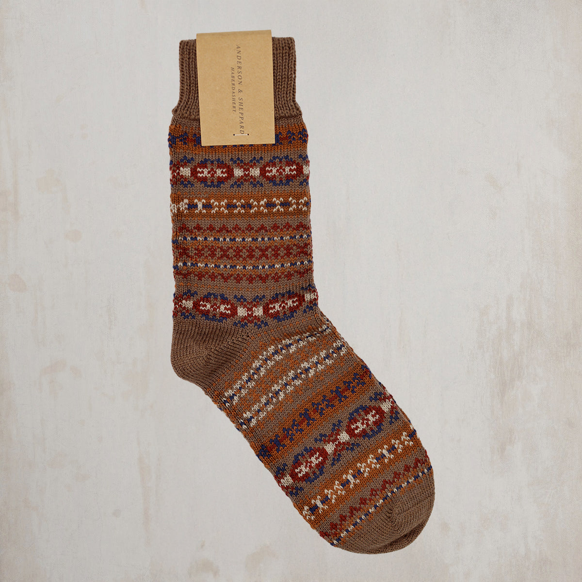 Fair Isle Merino Wool Socks in Brown