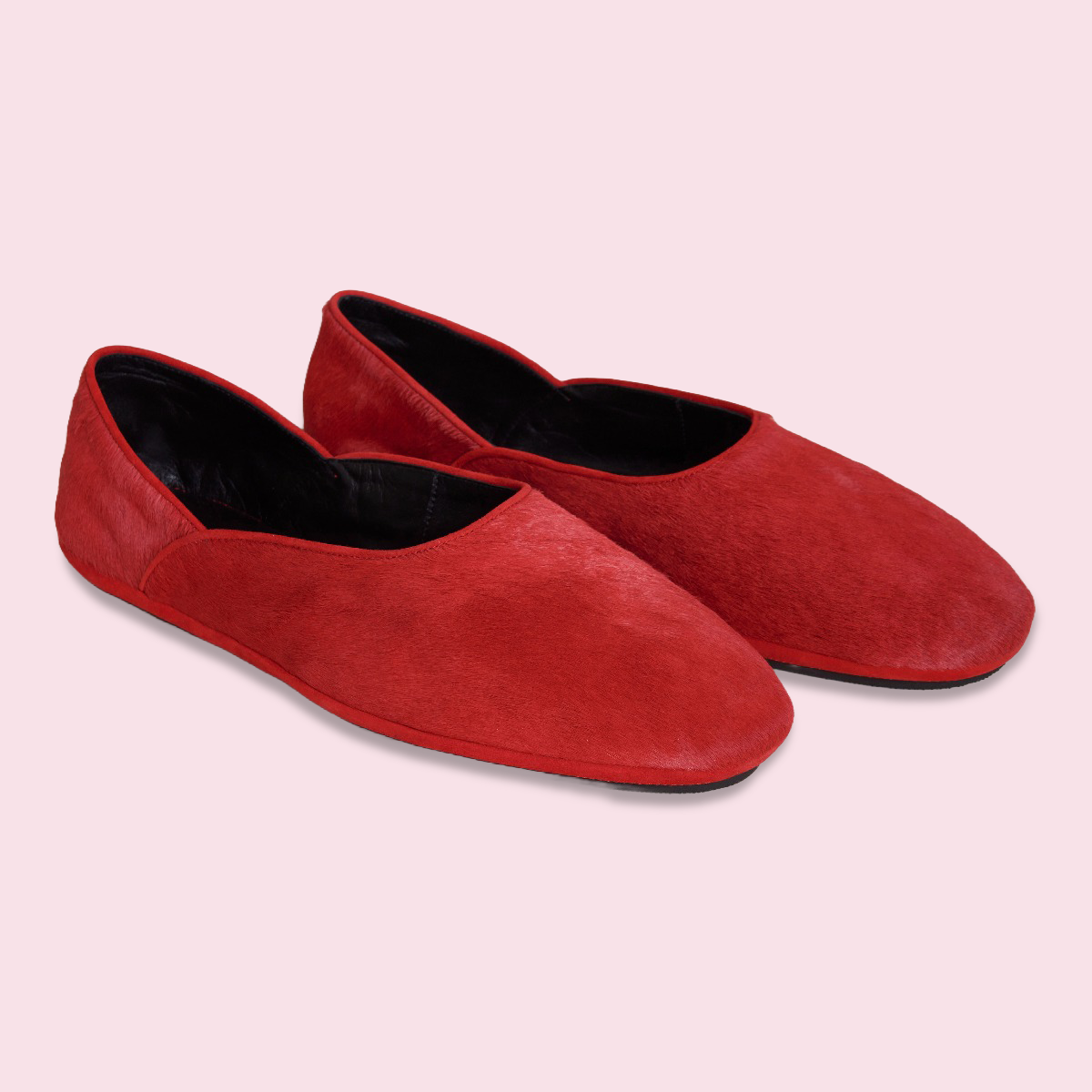 George Cortina For Anderson & Sheppard Plain Pony Hair Slippers In Dark Red