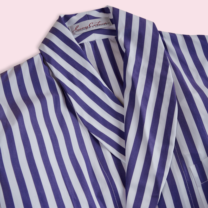 George Cortina For Anderson & Sheppard Wide Stripe Robe in Blue