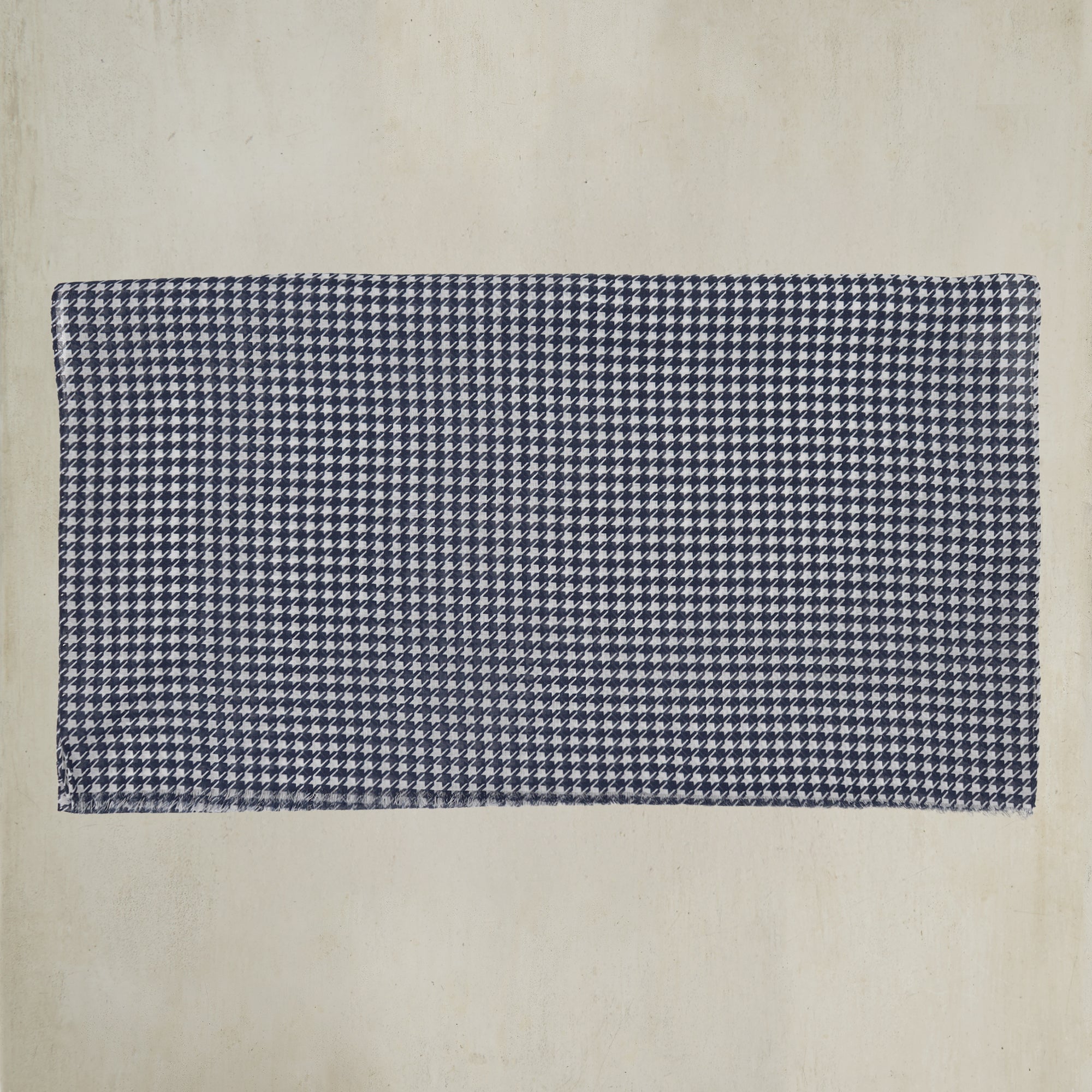 Houndstooth Print Cotton Scarf in Navy