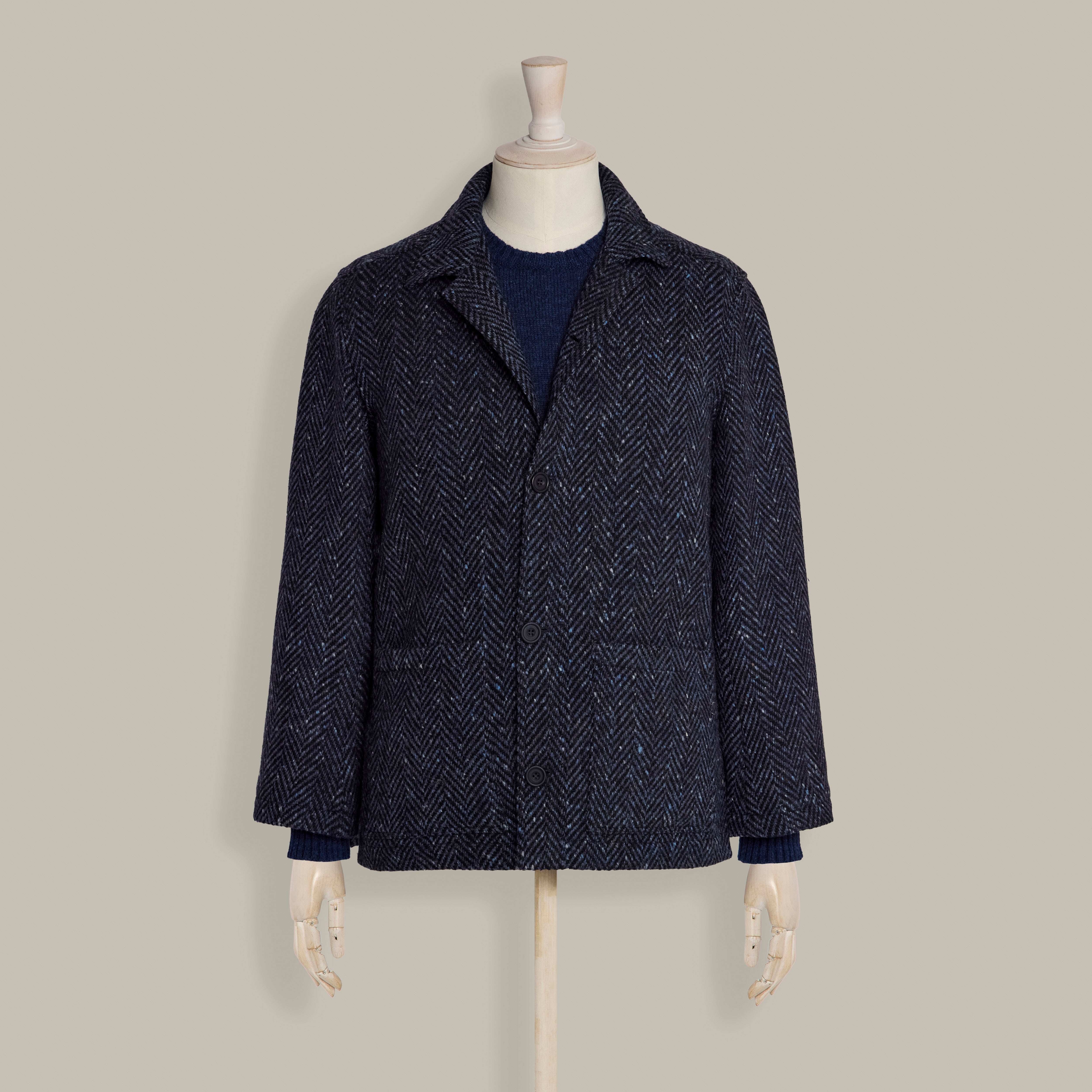 Artisan Woven Herringbone Jacket in Dark Blue