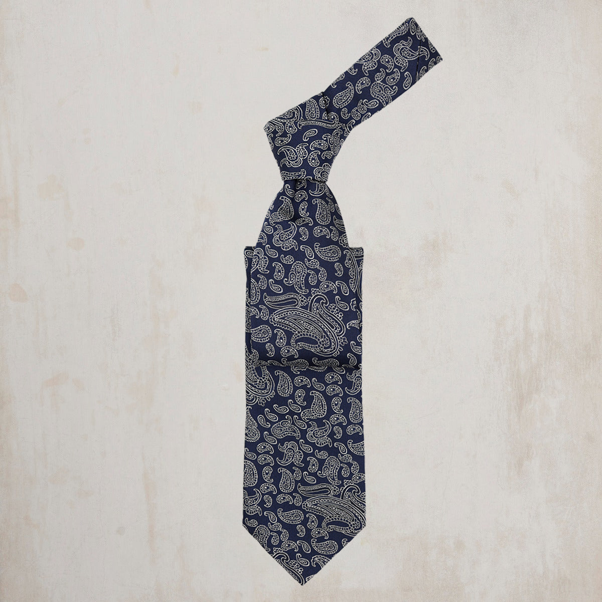 Large Paisley Tie in Navy & Silver