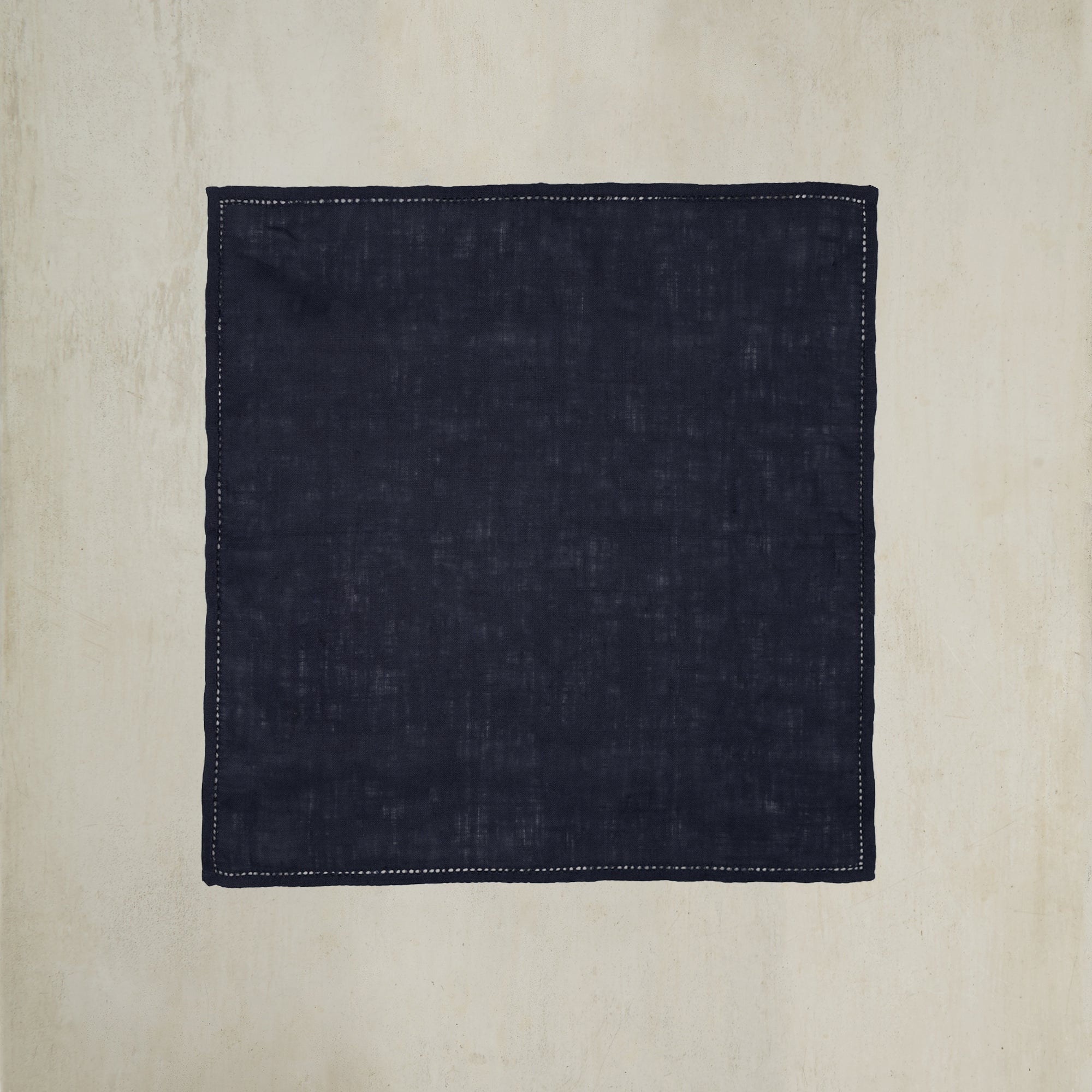 Linen Pocket Square With Drawn Thread Detail In Navy