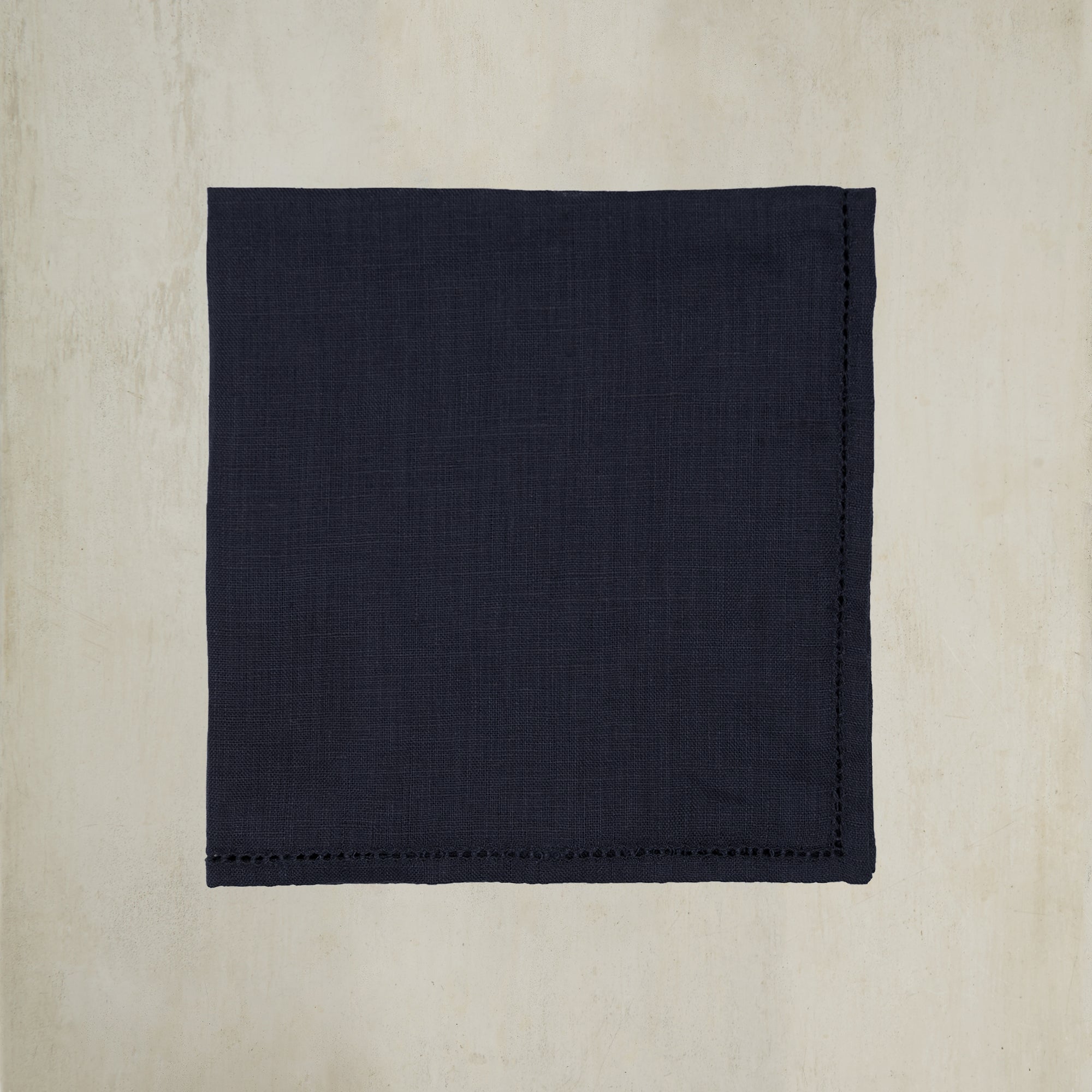 Linen Pocket Square With Drawn Thread Detail In Navy